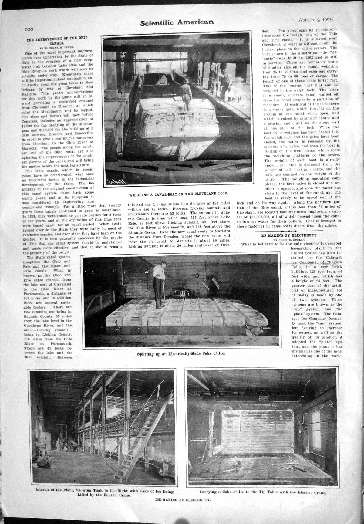 Old 1905 Ice-Making Electricity Weighing Canal-Boat Cleveland Lock Ca 20th