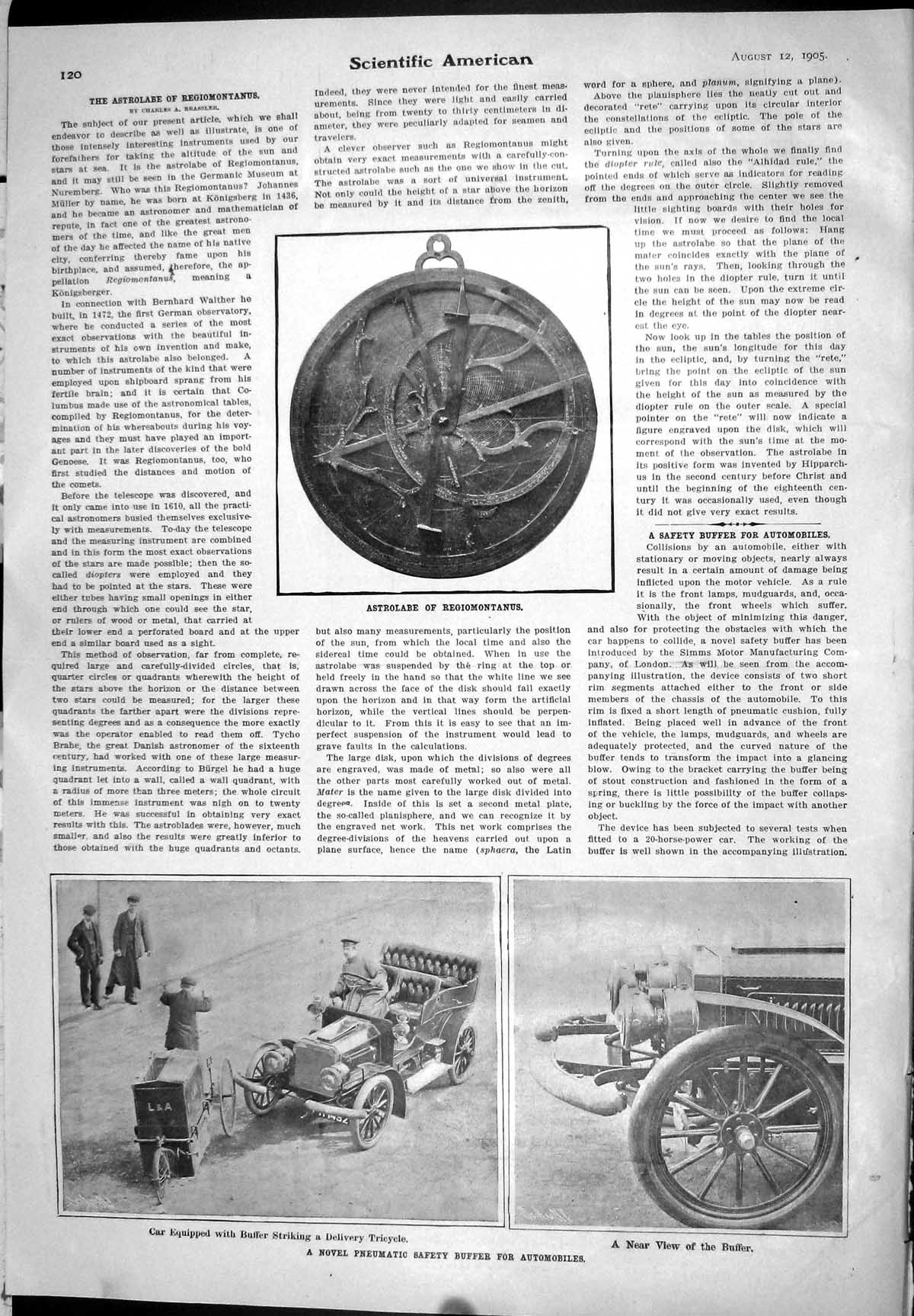 Old 1905 Pneumatic Safety Buffer Automobiles Car Tricycle Astrolabe R 20th