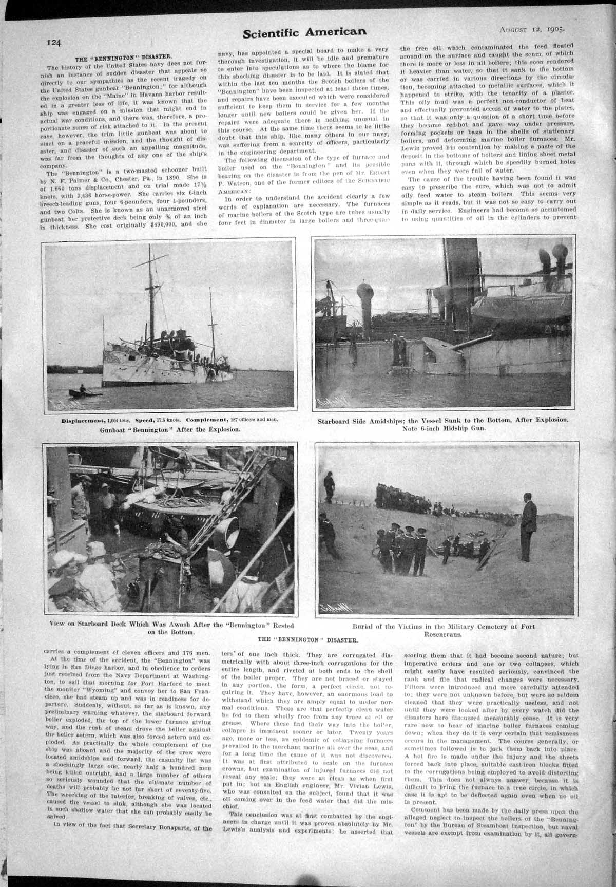 Old 1905 Scientific American Bennington Ship Disaster Rosenerans Nove 20th