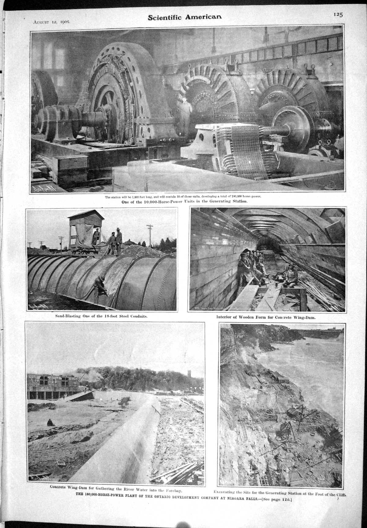 Old Print 1905 Scientific American 180000 Horse-Power Development Ontario 20th