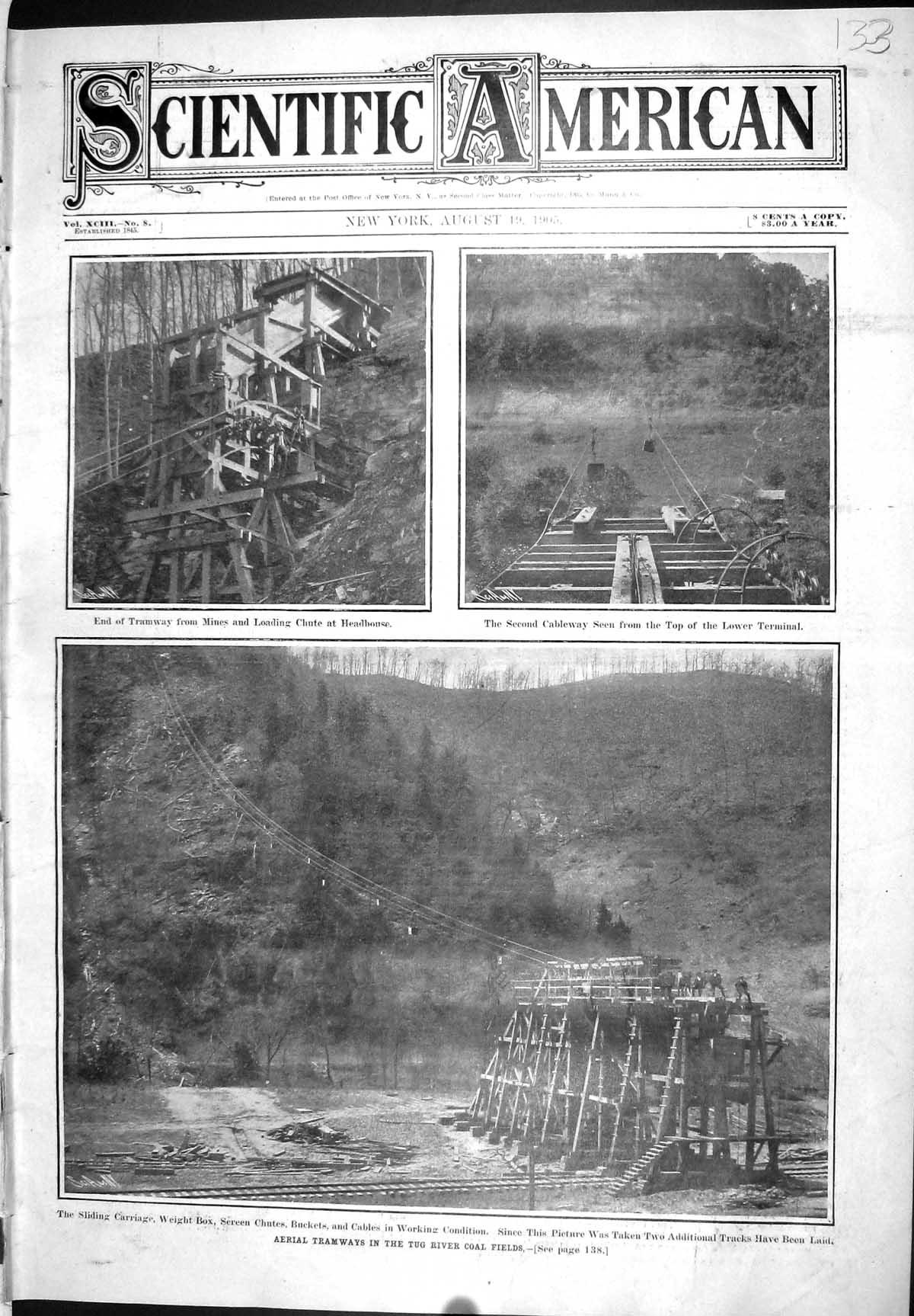 Old 1905 Scientific American Aerial Tramways Tug River Coal Fields Ca 20th