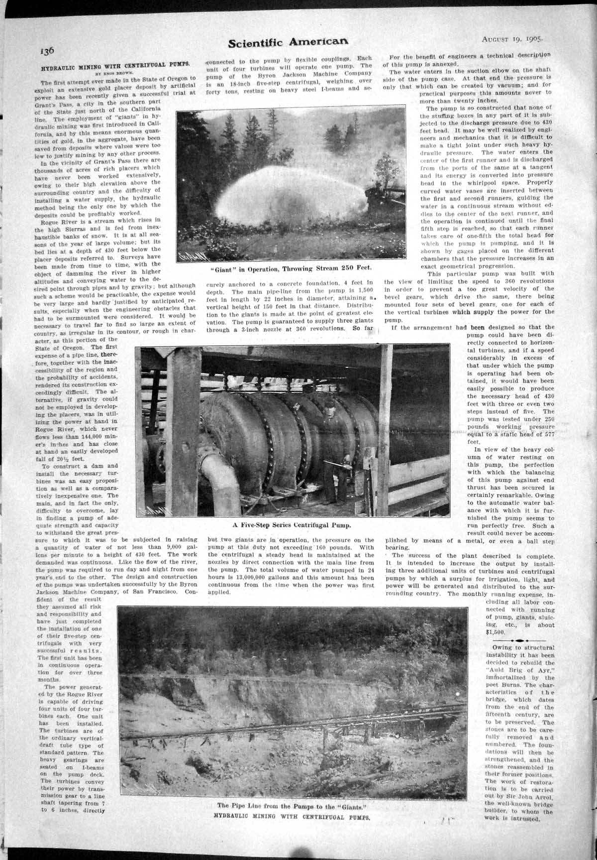Old 1905 Hydraulic Mining Centrifugal Pumps Pipe Line Giant Throwing 20th