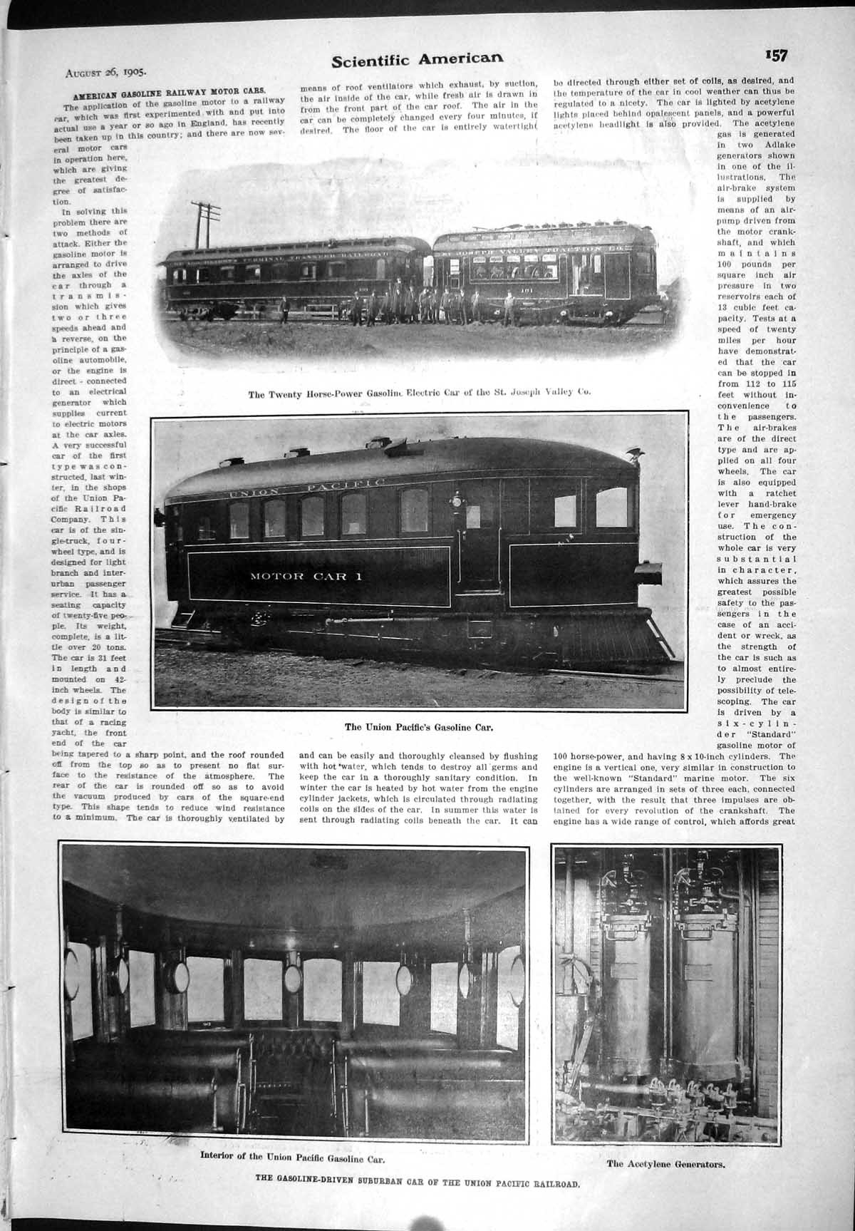 Old 1905 Scientific American Gasoline Train Car Railway Driving Appar 20th