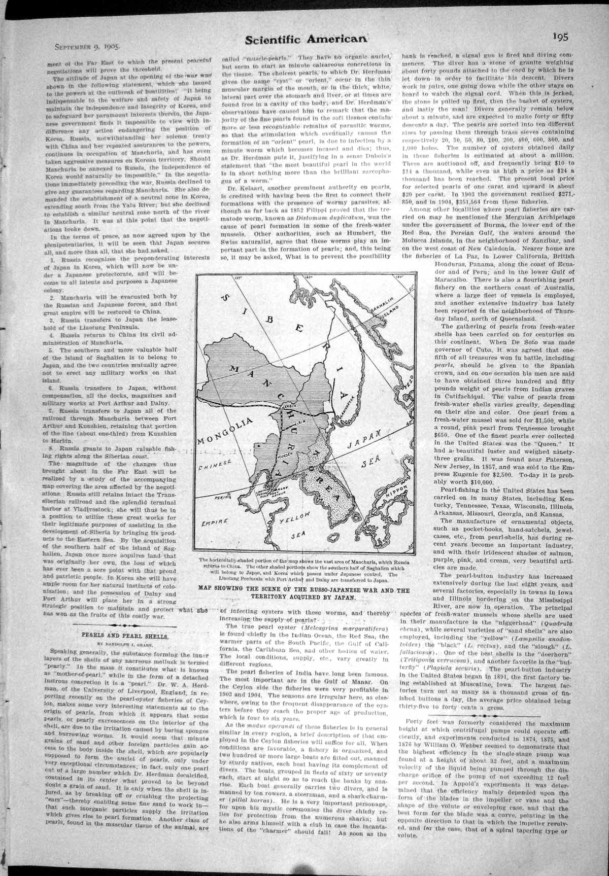 Old 1905 Scientific American Map Russo-Japanese War Japan Barton Airs 20th