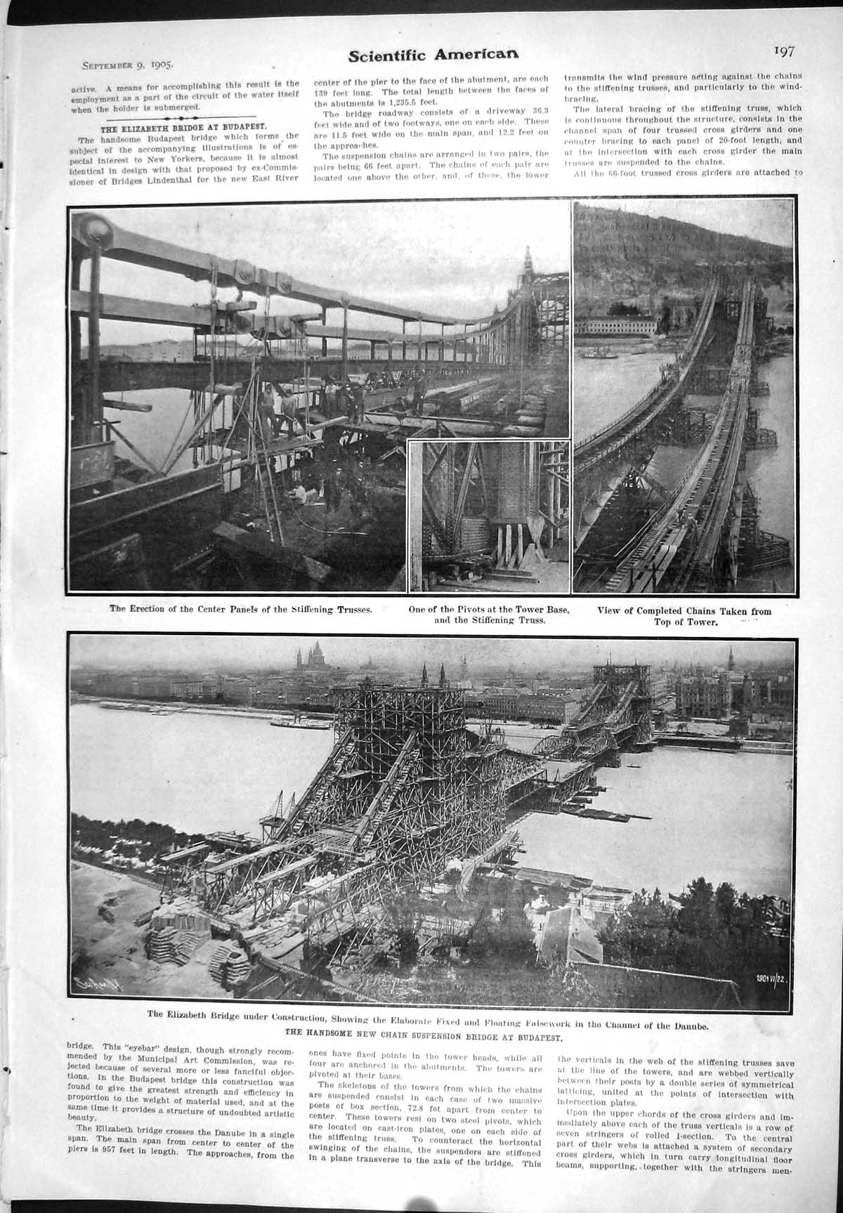 Old 1905 Chain Suspension Bridge Budapest Pivots Tower Erection Cente 20th