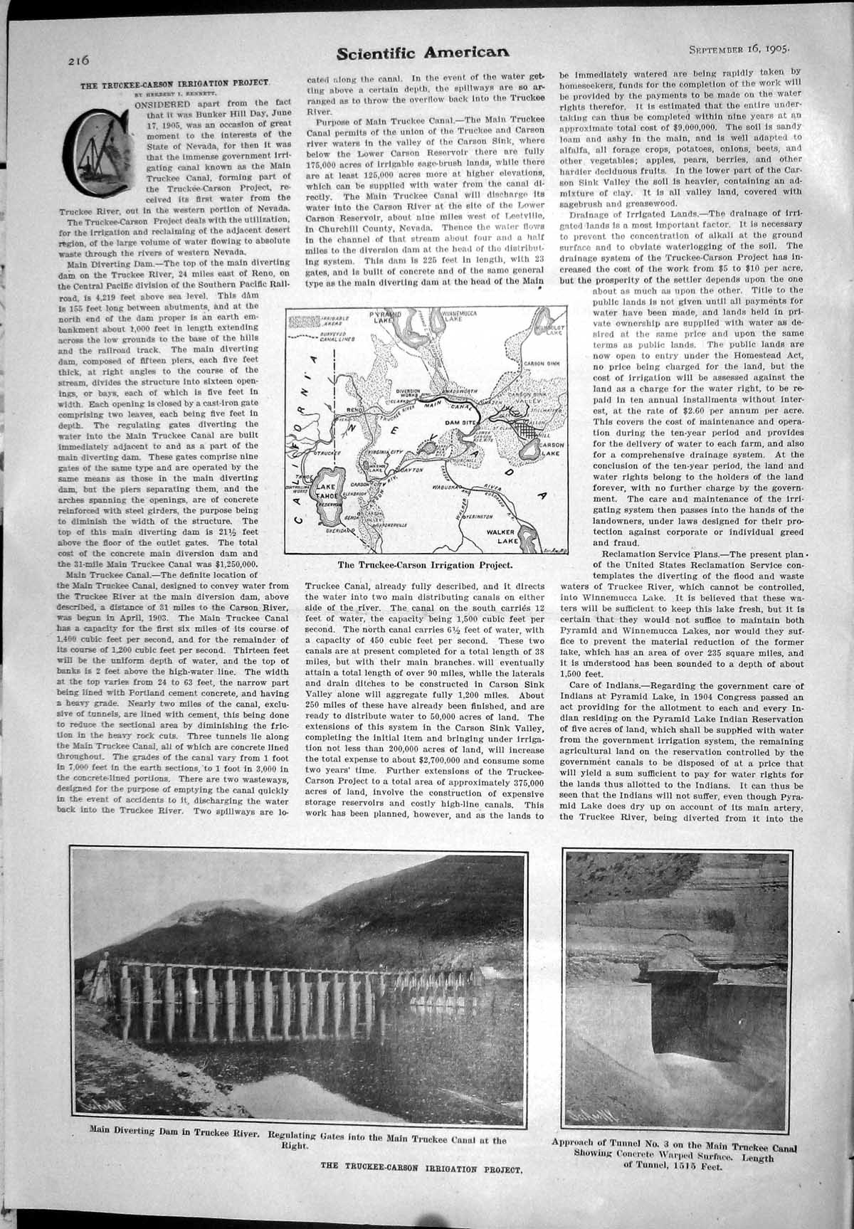 Old 1905 Scientific American Truckee-Carson Irrigation Project Tunnel 20th