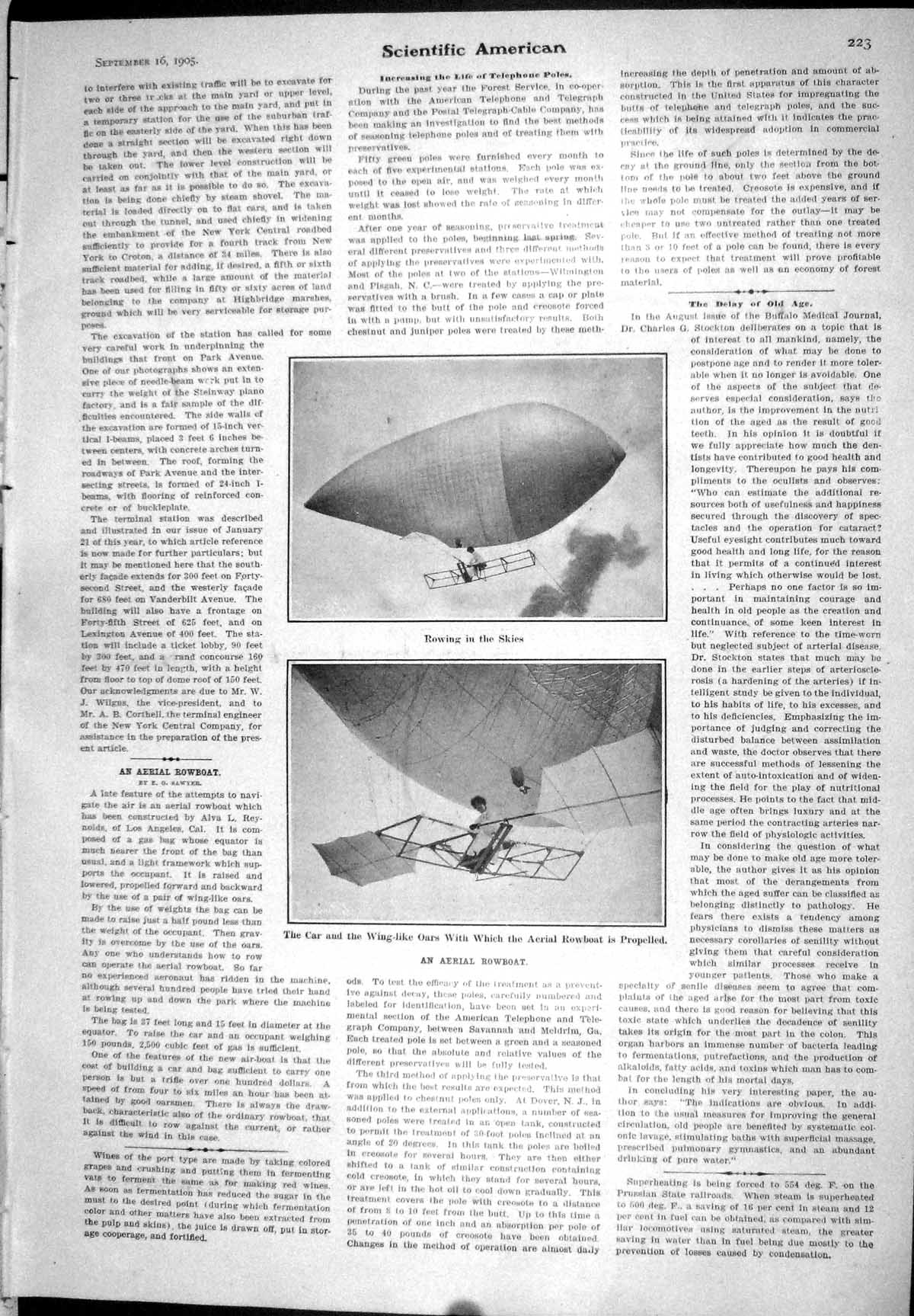 Old 1905Scientific American Aerial Rowboat Express Train Firemen Brea 20th
