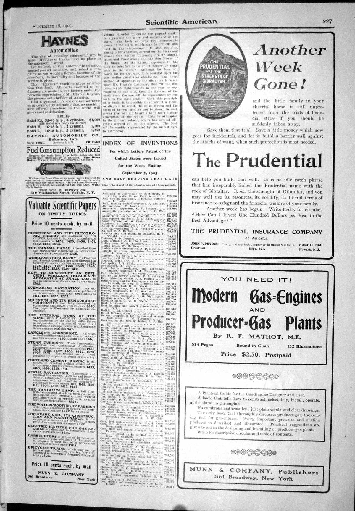 Old 1905 Scientific American Prudential Munn Haynes Franklin Car Book 20th