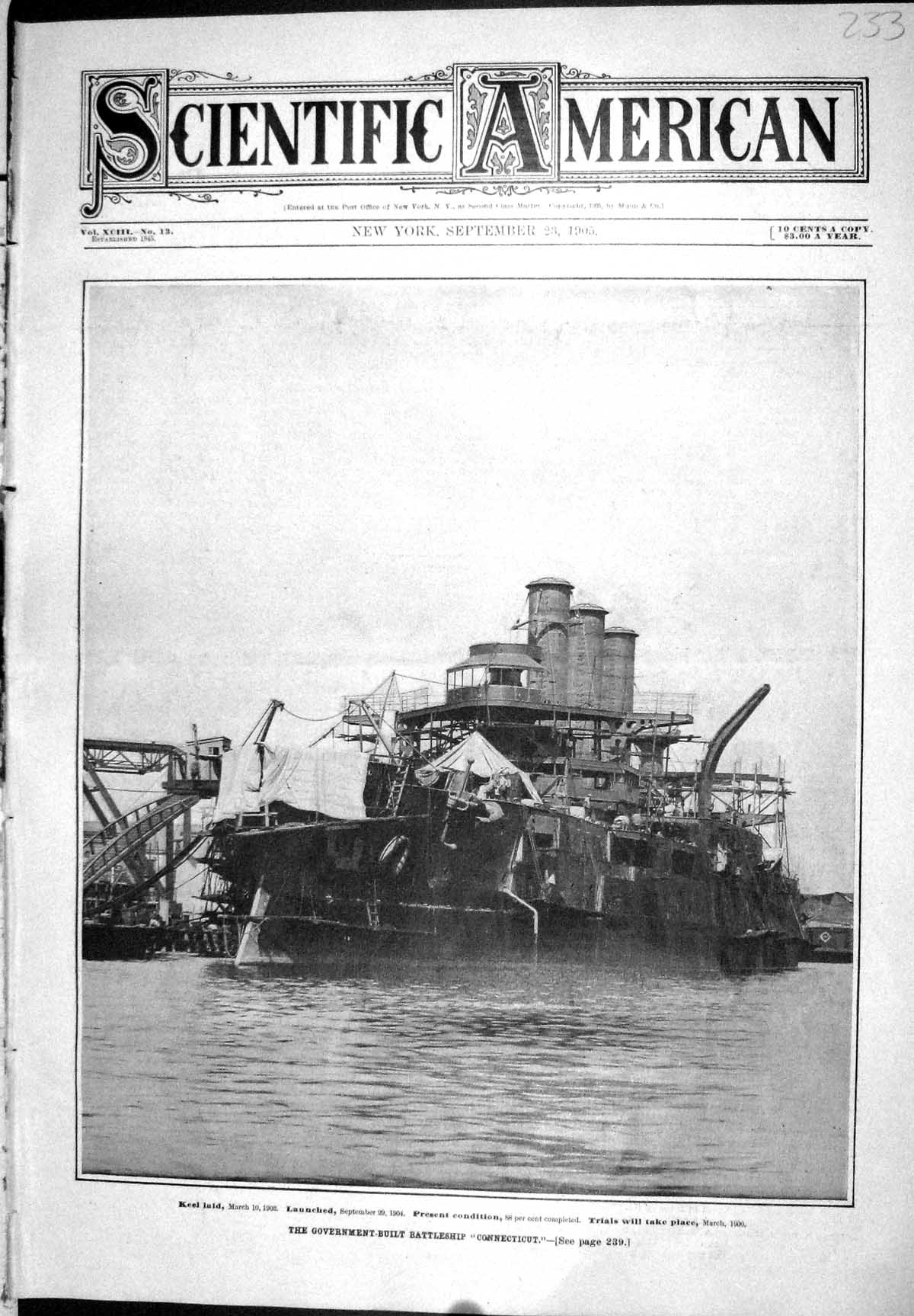 Old Government Built Battle Ships Connecticut 1905 Scientific America 20th