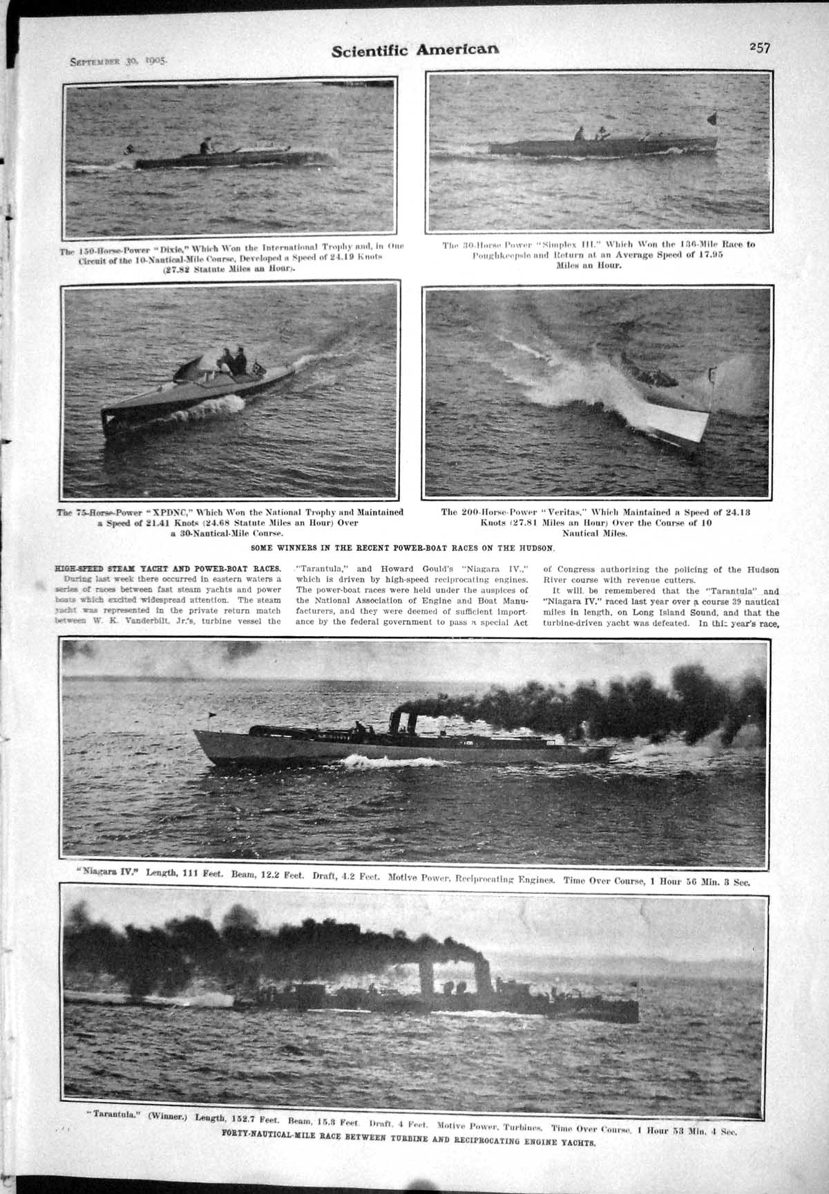 Old 1905 Scientific American Power Boat Races Hudson Dixie Veritas Ni 20th