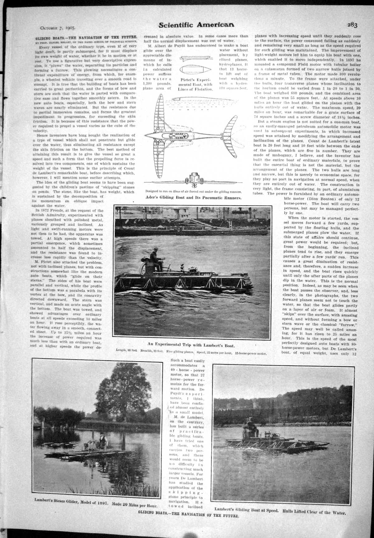 Old 1905 Scientific American Gliding Boats Lambert Ader Siemens-Schuc 20th