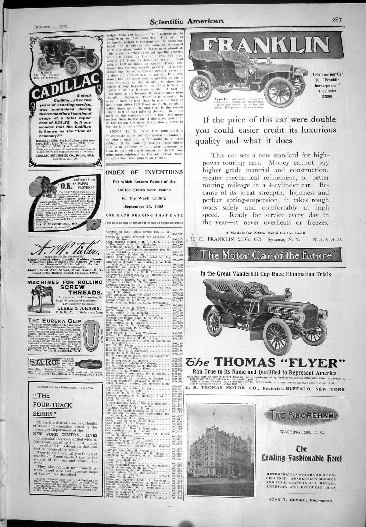 Old 1905 Scientific American Franklin Car Thomas Cadillac Garter Jage 20th