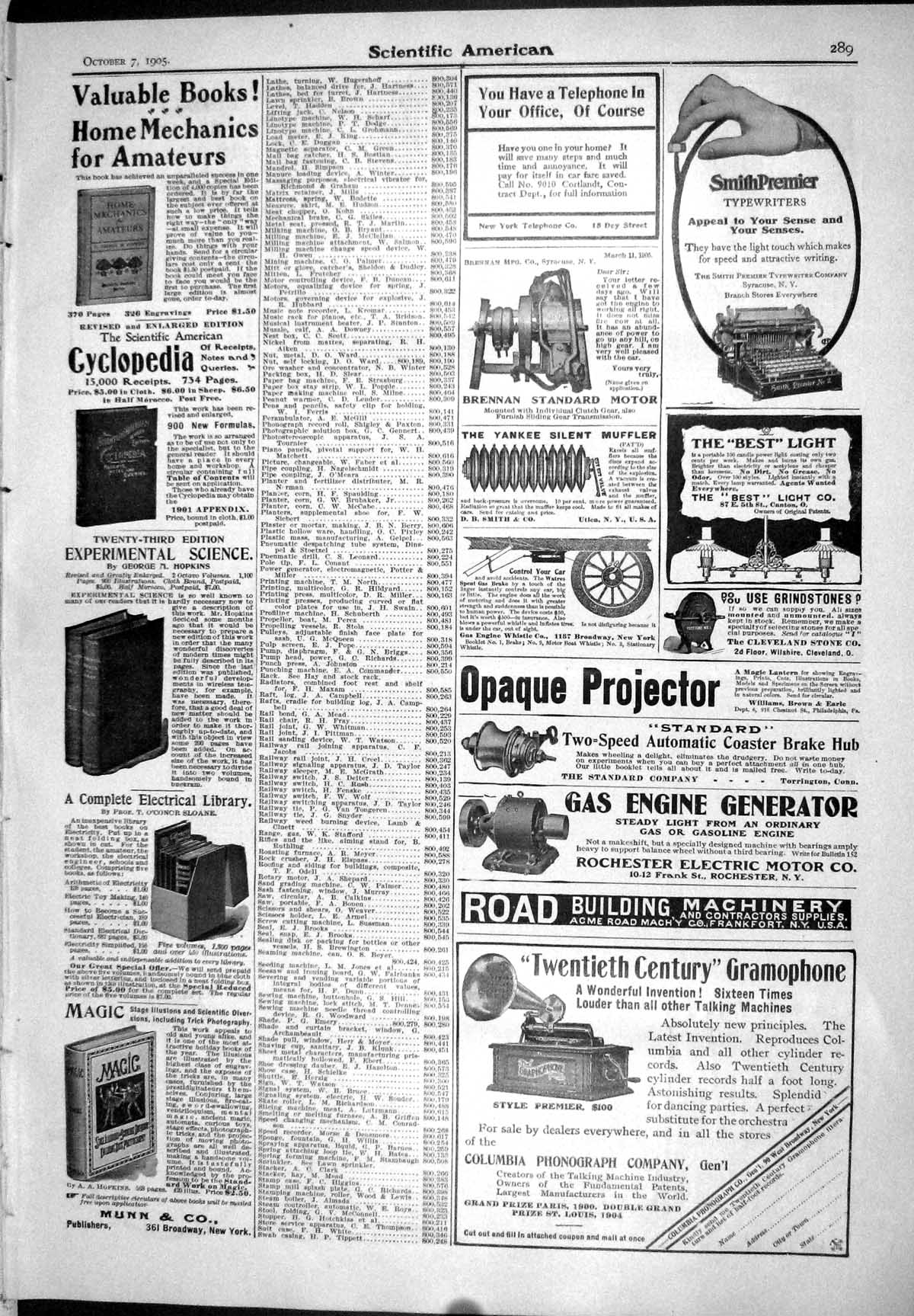 Old 1905 Scientific American Typewriter Munn Phonograph Arnica Razor 20th
