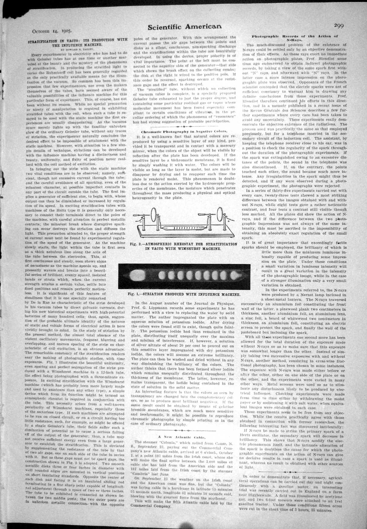 Old 1905 Scientific American Atmospheric Rheostat Striation Machine S 20th