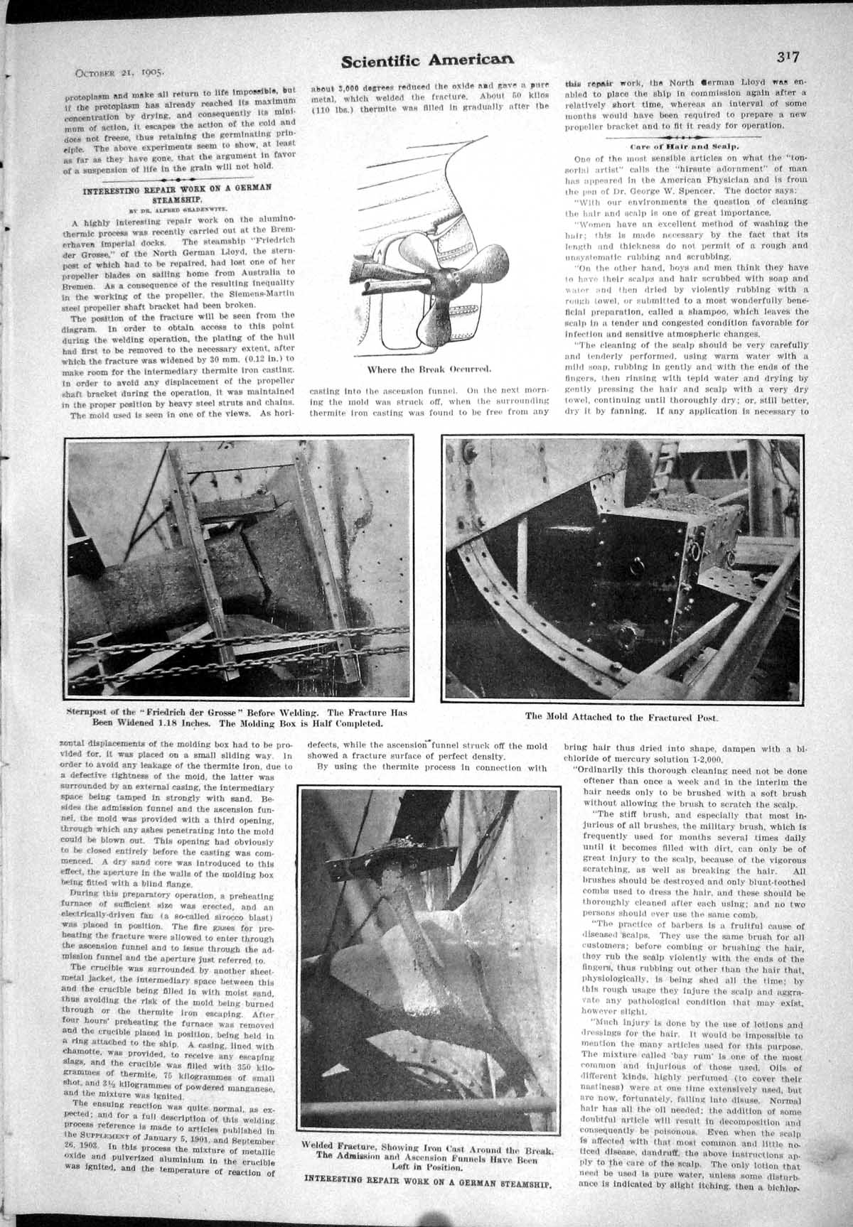 Old 1905 Interesting Repair Work German Steam Ship Friedrich Der Gros 20th