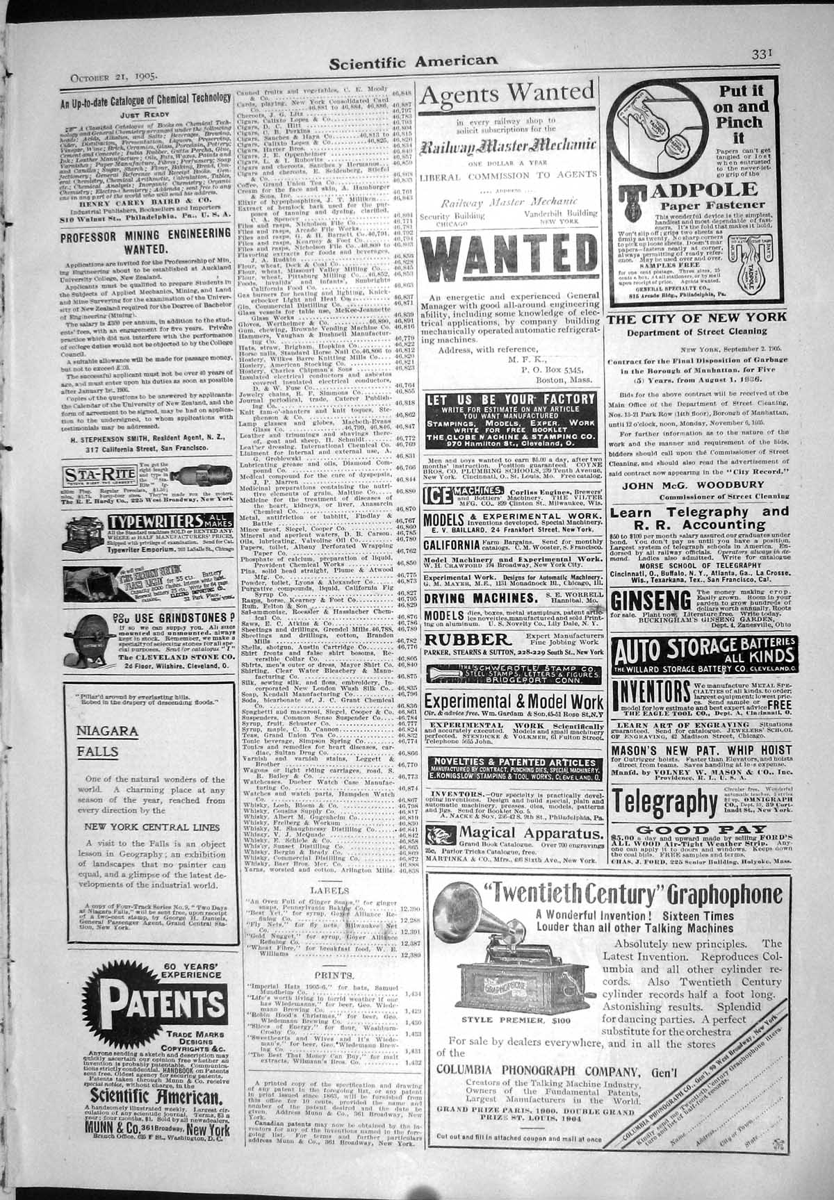 Old 1905 Scientific American Graphophone Paper Fastener Soap Pen Shoe 20th