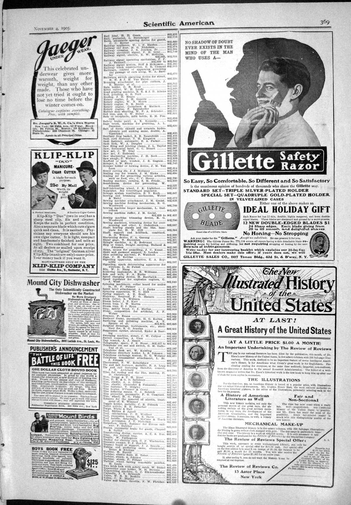 Old 1905 Scientific American Gillette Razor Dishwasher Arnica Soap Ga 20th