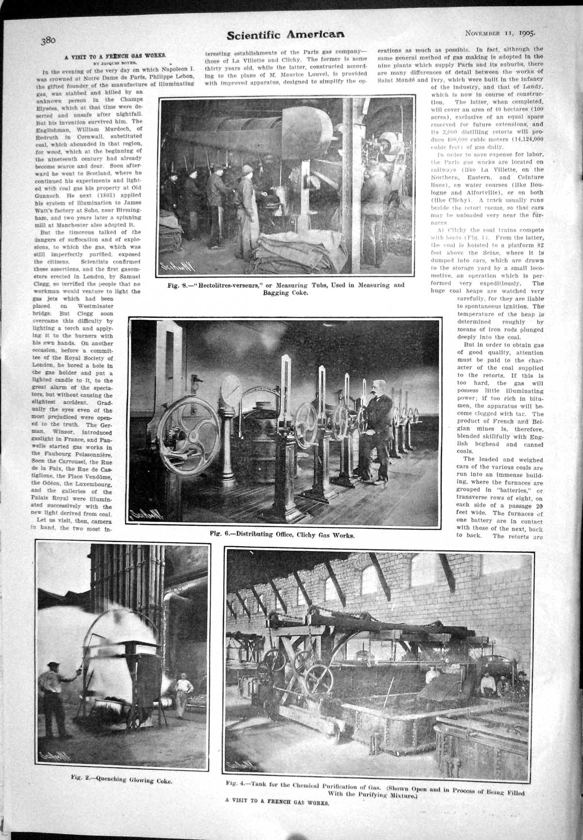 Old 1905 Scientific American France Gas Works Clichy Hectolitres-Vers 20th