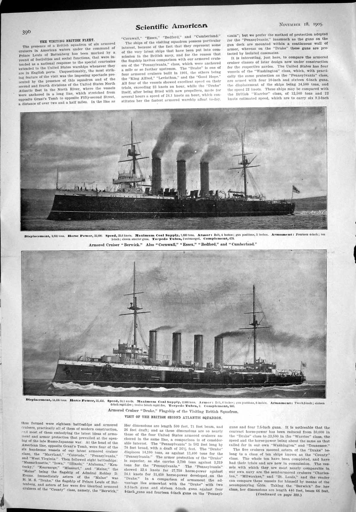 Old 1905 Armored Cruiser Ship Berwick Cornwall Essex Bedford Cumberla 20th