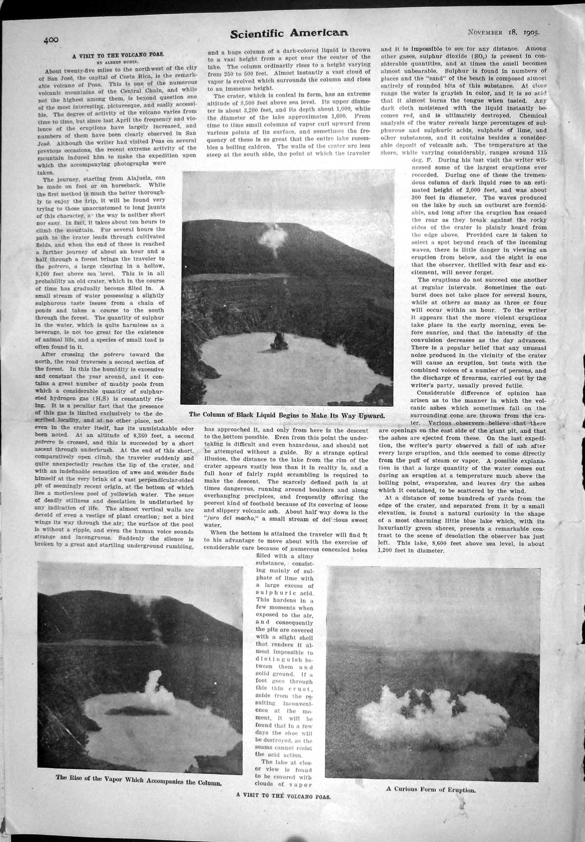 Old 1905 Volcano Poas Mountain Form Eruption Rise Vapor Black Liquid 20th
