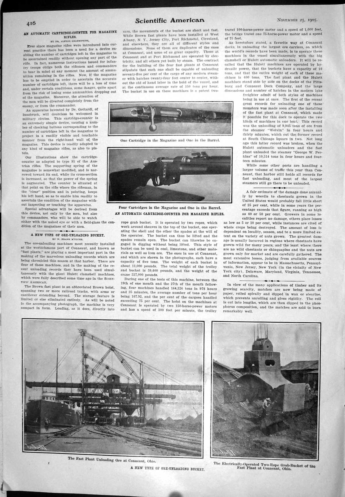Old 1905 Ore-Unloading Bucket Ohio Automatic Cartridge-Counter Magazi 20th