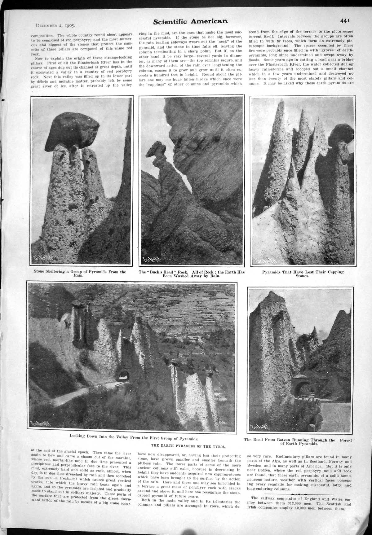 Old 1905 Scientific American Earth Pyramids Tyrol Composite Animals J 20th