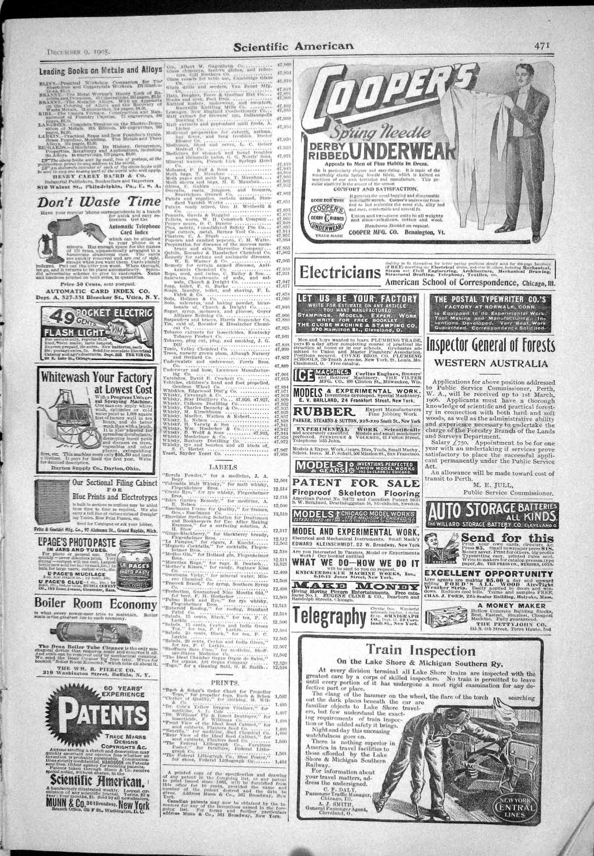 Old 1905 Scientific American Coopers Underwear New York Train Electri 20th