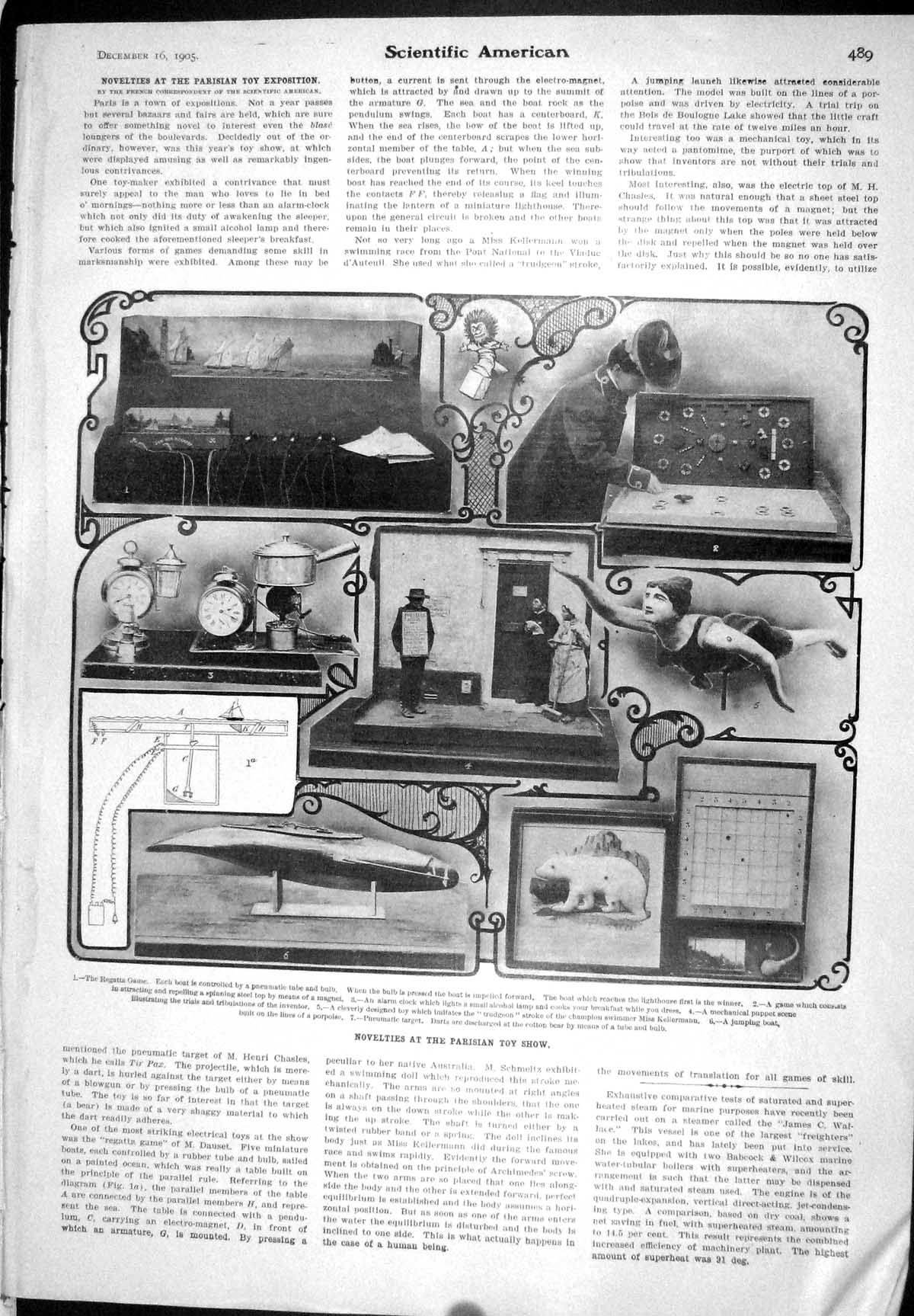 Old 1905 Novelties Parisian Toy Show Regatta Game Alarm Clock Mechani 20th