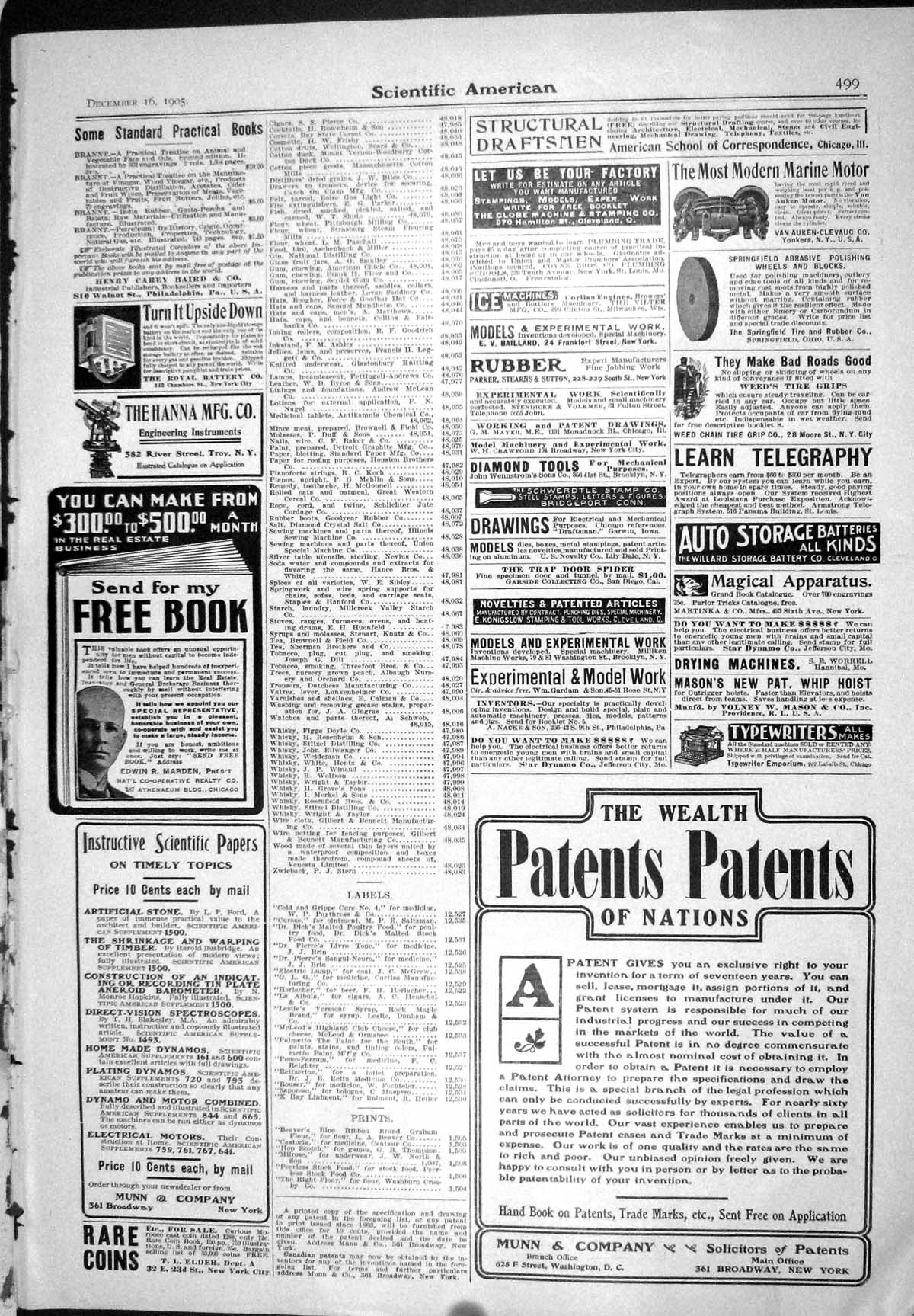 Old 1905 Scientific American Munn Edwin Marden Jeffery Cadillac Finch 20th