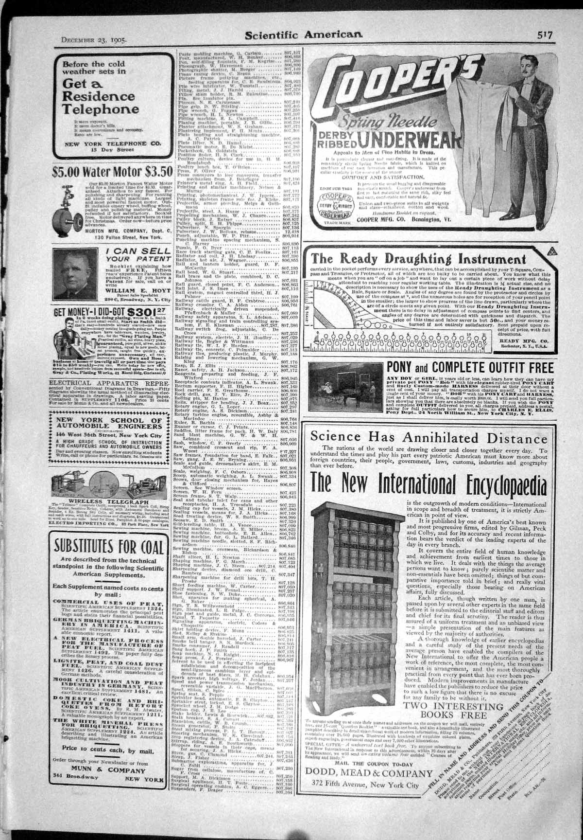 Old 1905 Scientific American Coopers Underwear Dodd Mead Munn Clifton 20th