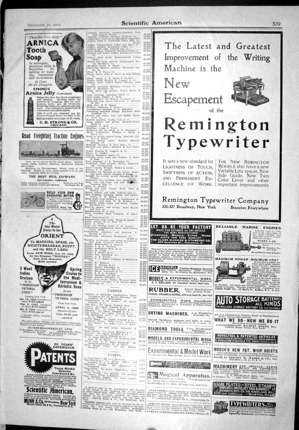 Old 1905 Scientific American Remington Arnica Soap Griffin Mill Motor 20th