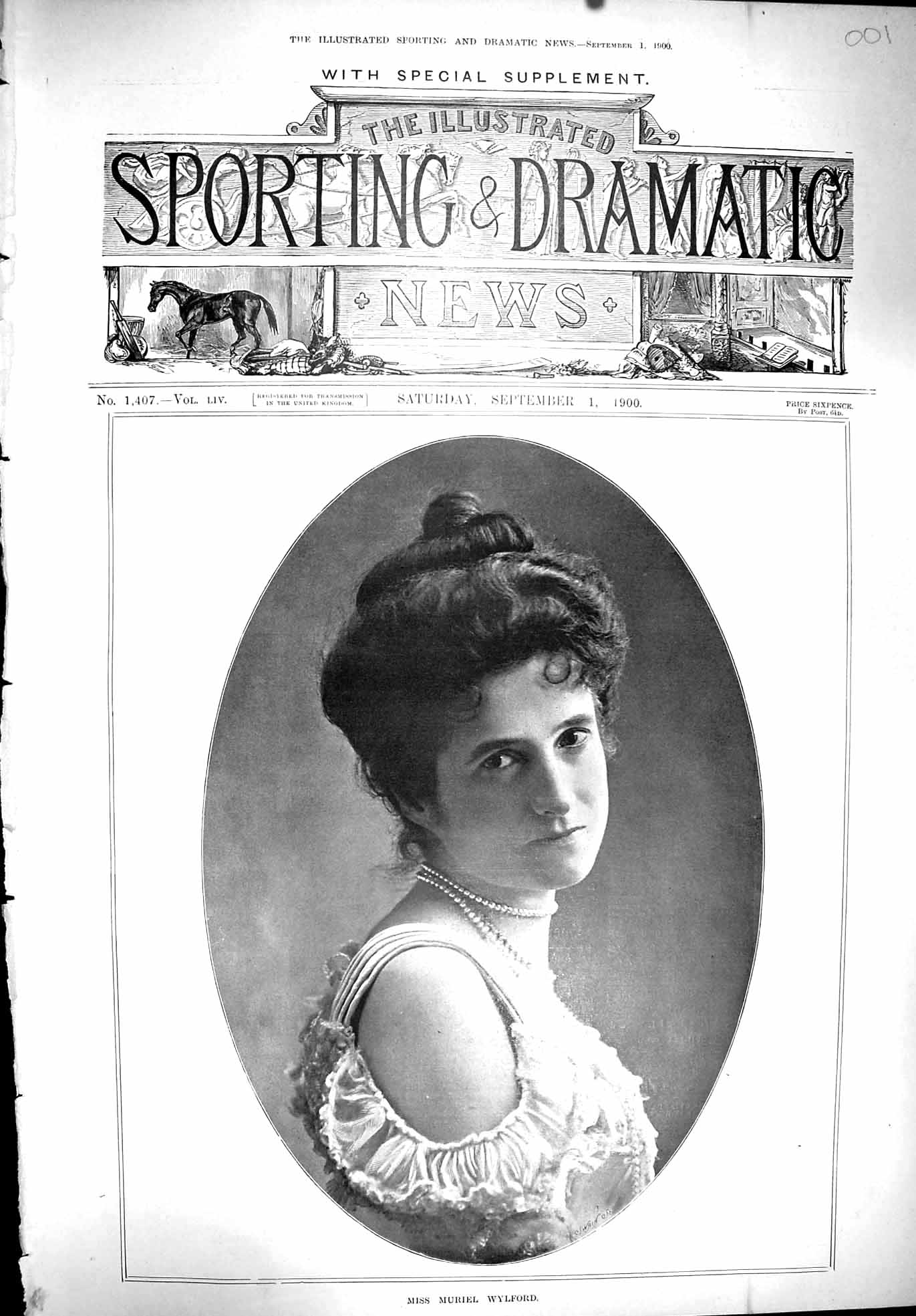 Antique Old Print 1900 Sport Photograph Miss Muriel Wylford Beautiful Woman