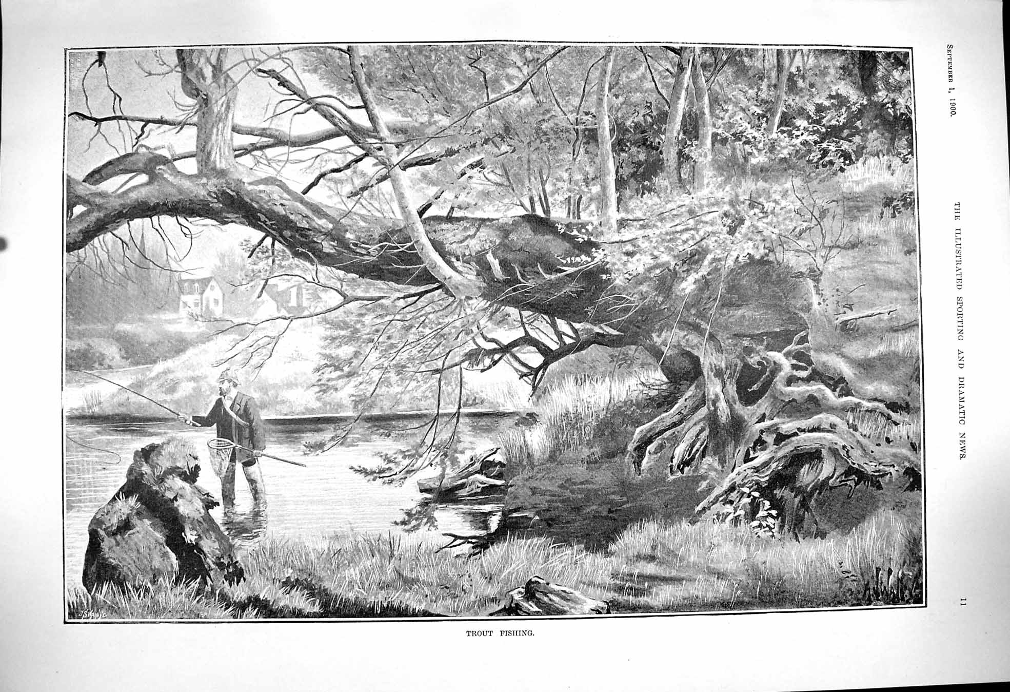 Old 1900 Trout Fishing River Angler Devon Somerset Staghounds Hunting Victorian