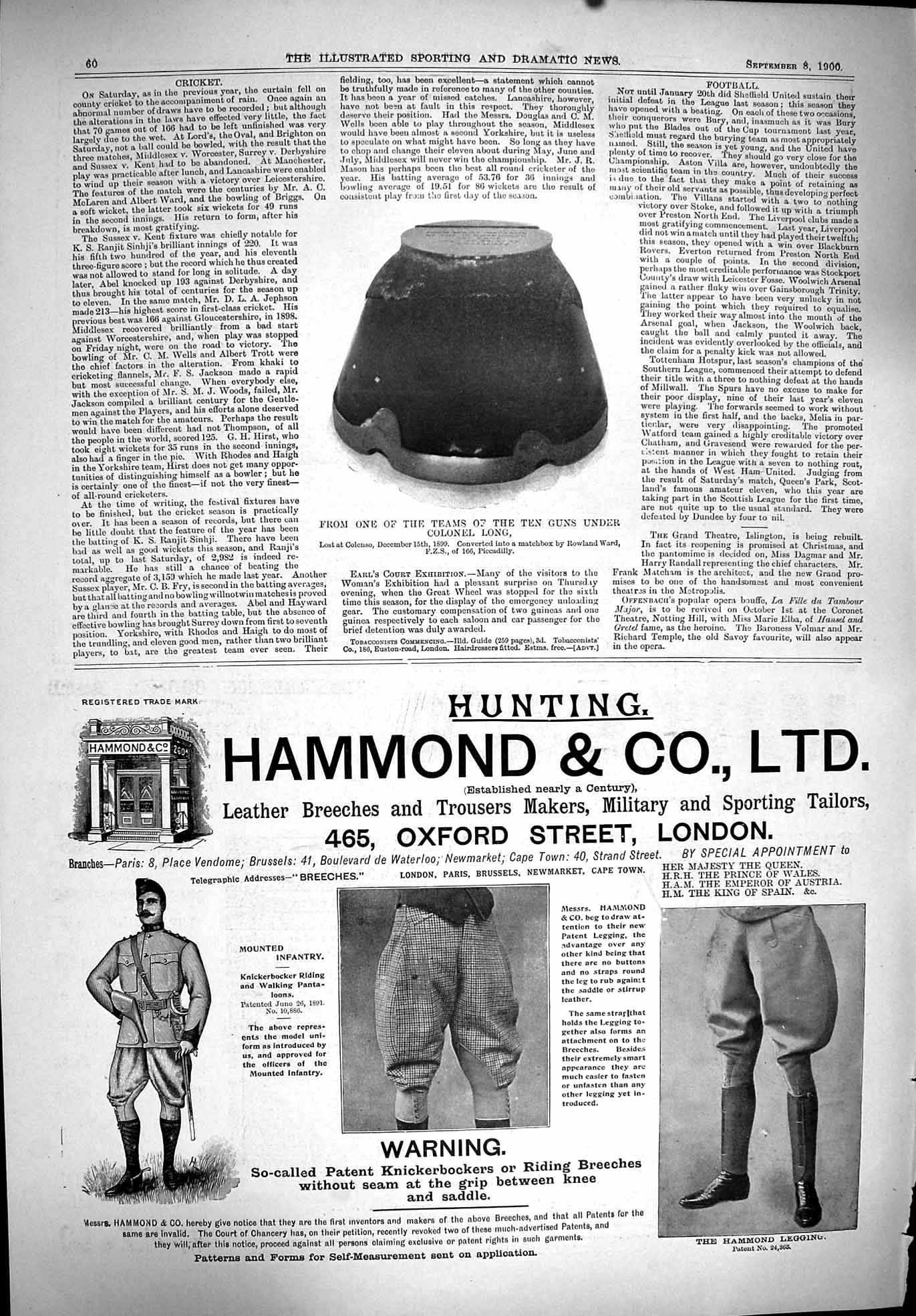 Old Print 1900 Sport Cricket Colonel Long Colenso Matchbox Cadburys Cocoa 20th