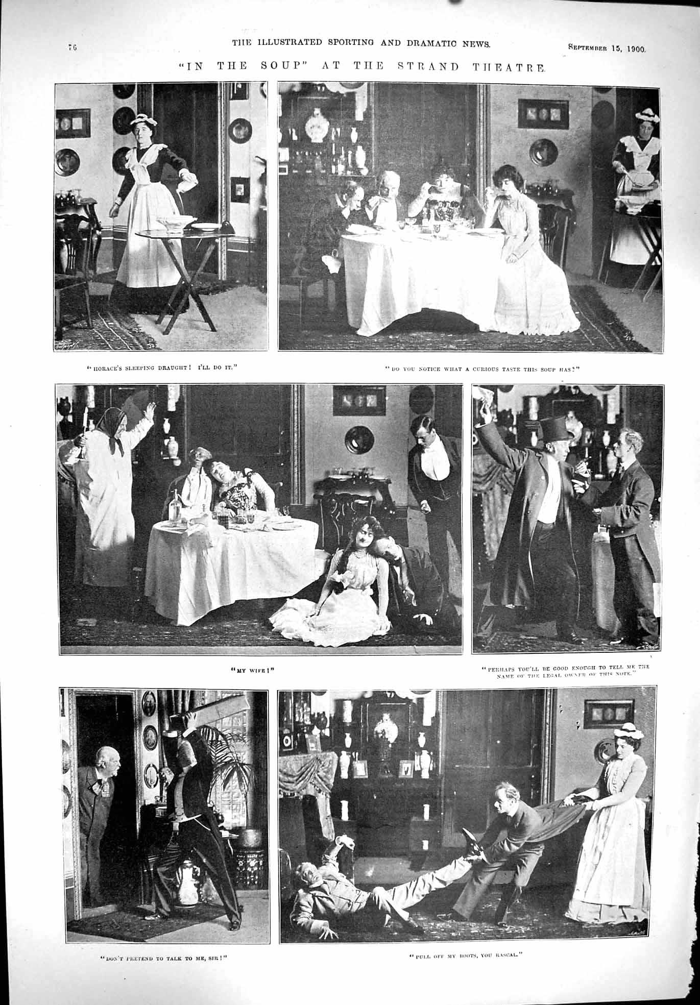 Original Old Antique Print 1900 Strand Theatre Horace Actors Scene Photograph
