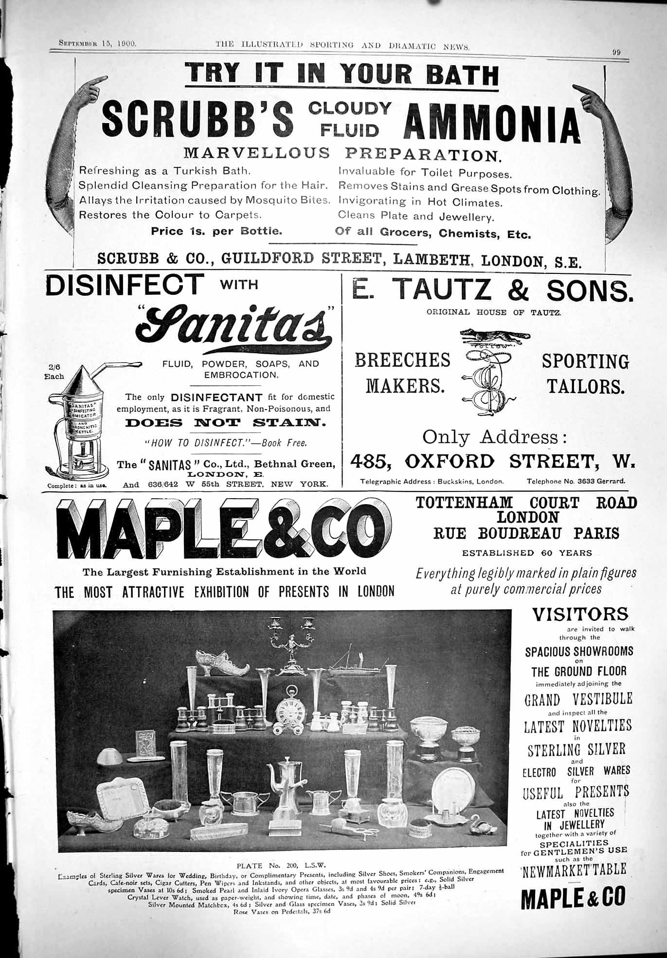 Antique Print 1900 Scrubb'S Ammonia Tautz Tailors Maple Furnishing Sanitas 20th
