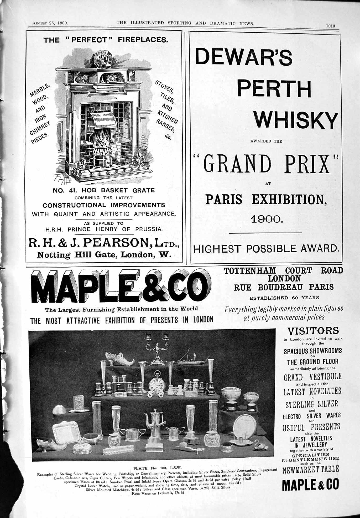 Antique Print 1900 Dewar'S Whisky Pearson Fireplace Maple Furniture Silver