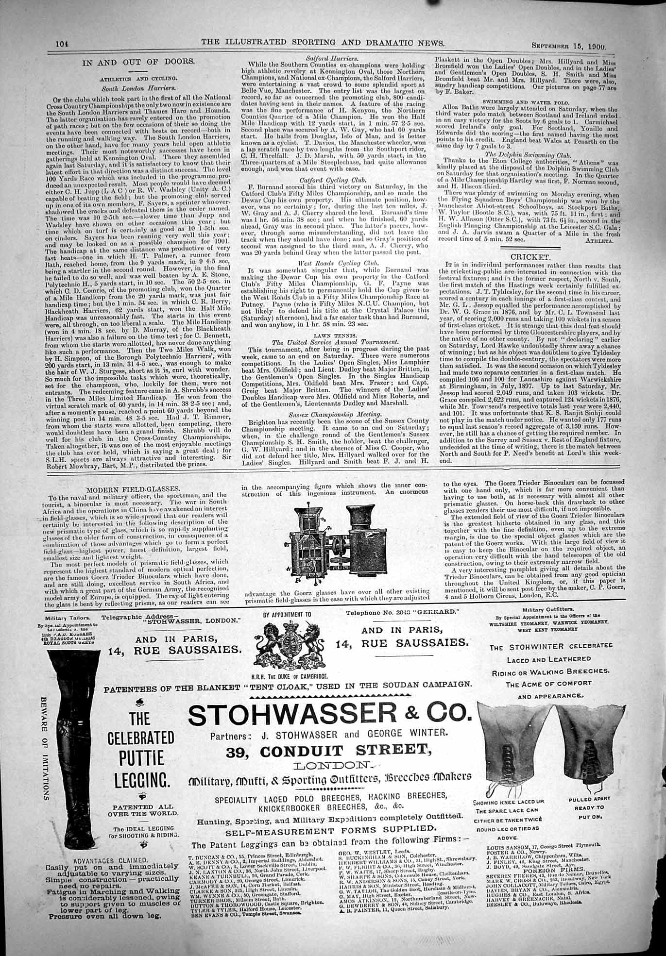 Old 1900 Modern Field Glasses Advertisement Stohwasser Conduit Street Victorian