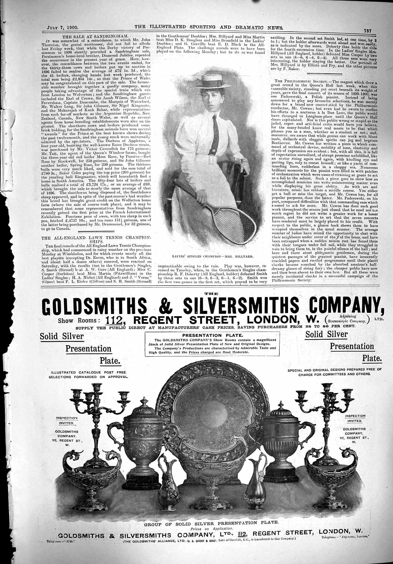 Old 1900 Sport Ladies Singles Tennis Champion Mrs Hillyard Lord Kensi Victorian