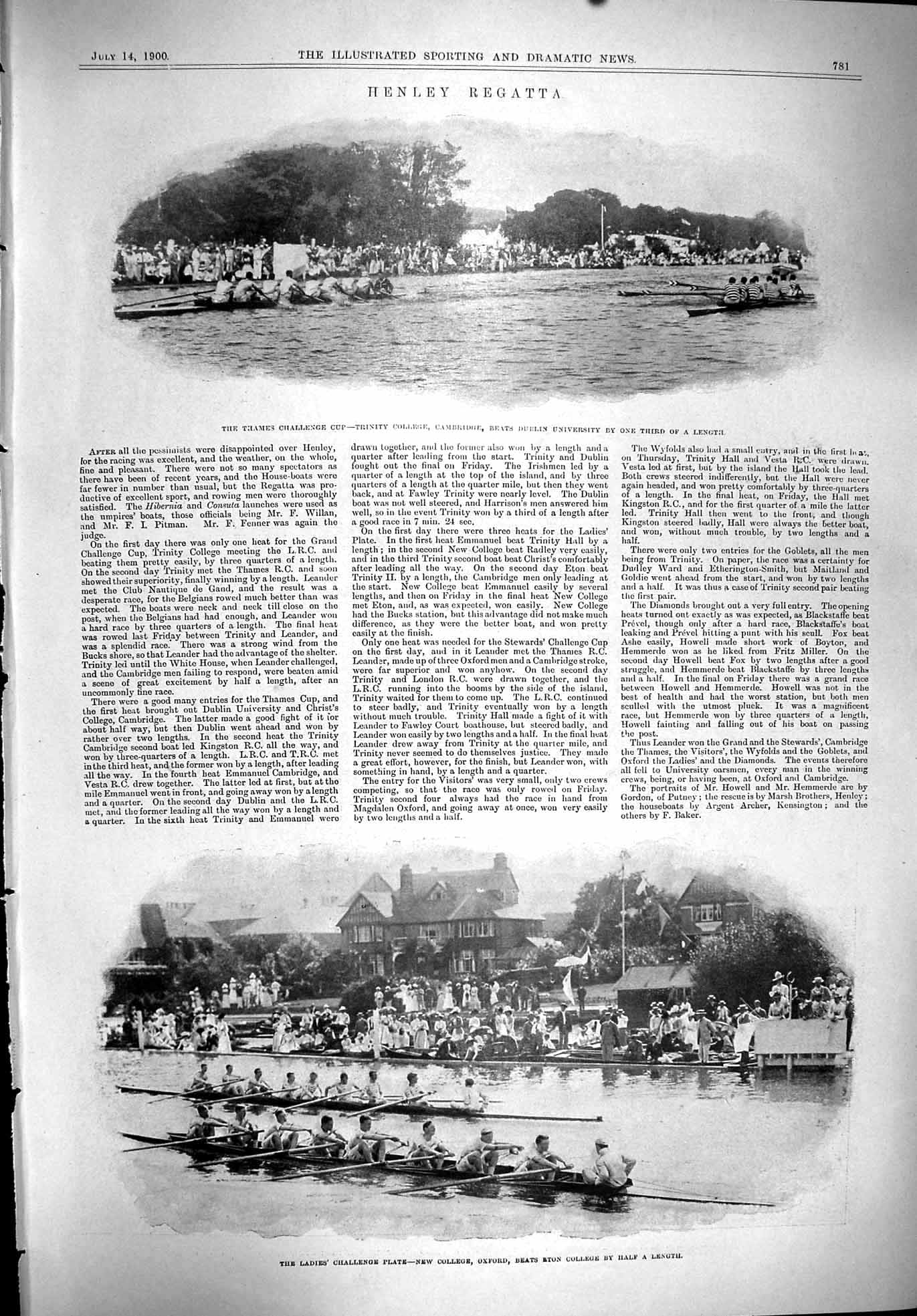 Old 1900 Sport Henley Regatta Thames Challenge Cup Trinity College La Victorian