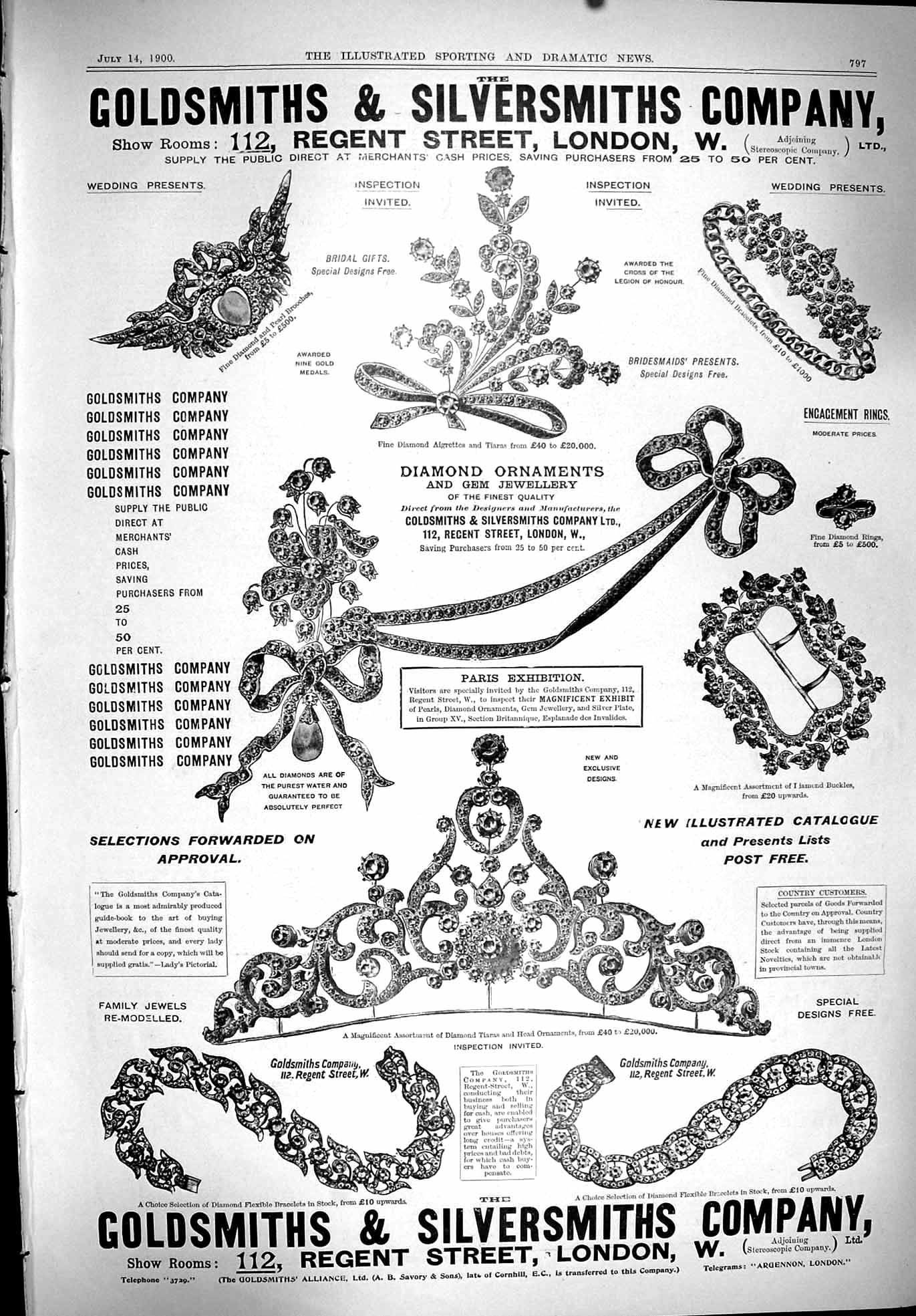Old Antique Print 1900 Gsmith Silversmith Regent Street London Jewellers 20th