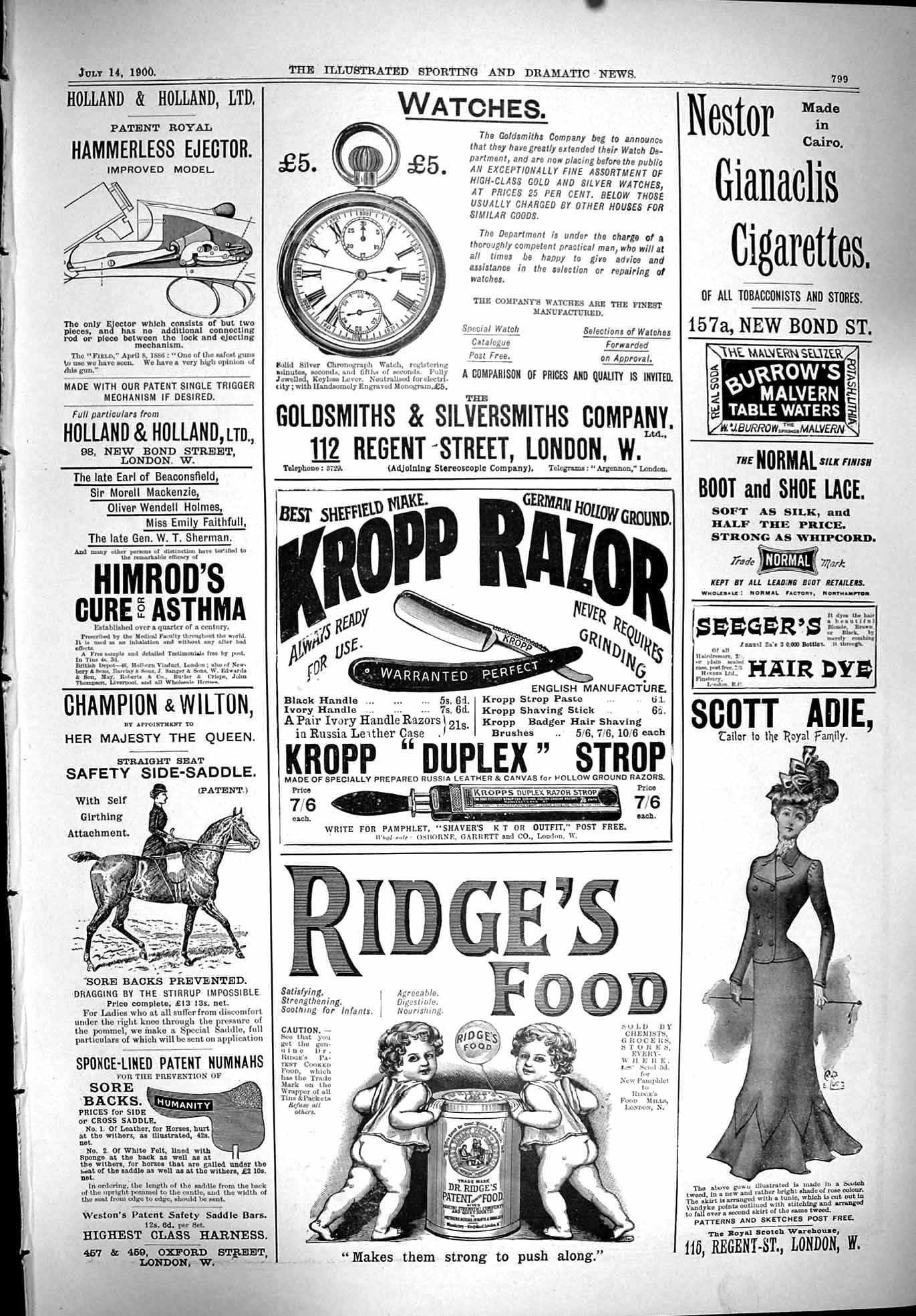 Old Print 1900 Gsmith Watches Ridge'S Food Kropp Razor Nestor Cigarettes 20th
