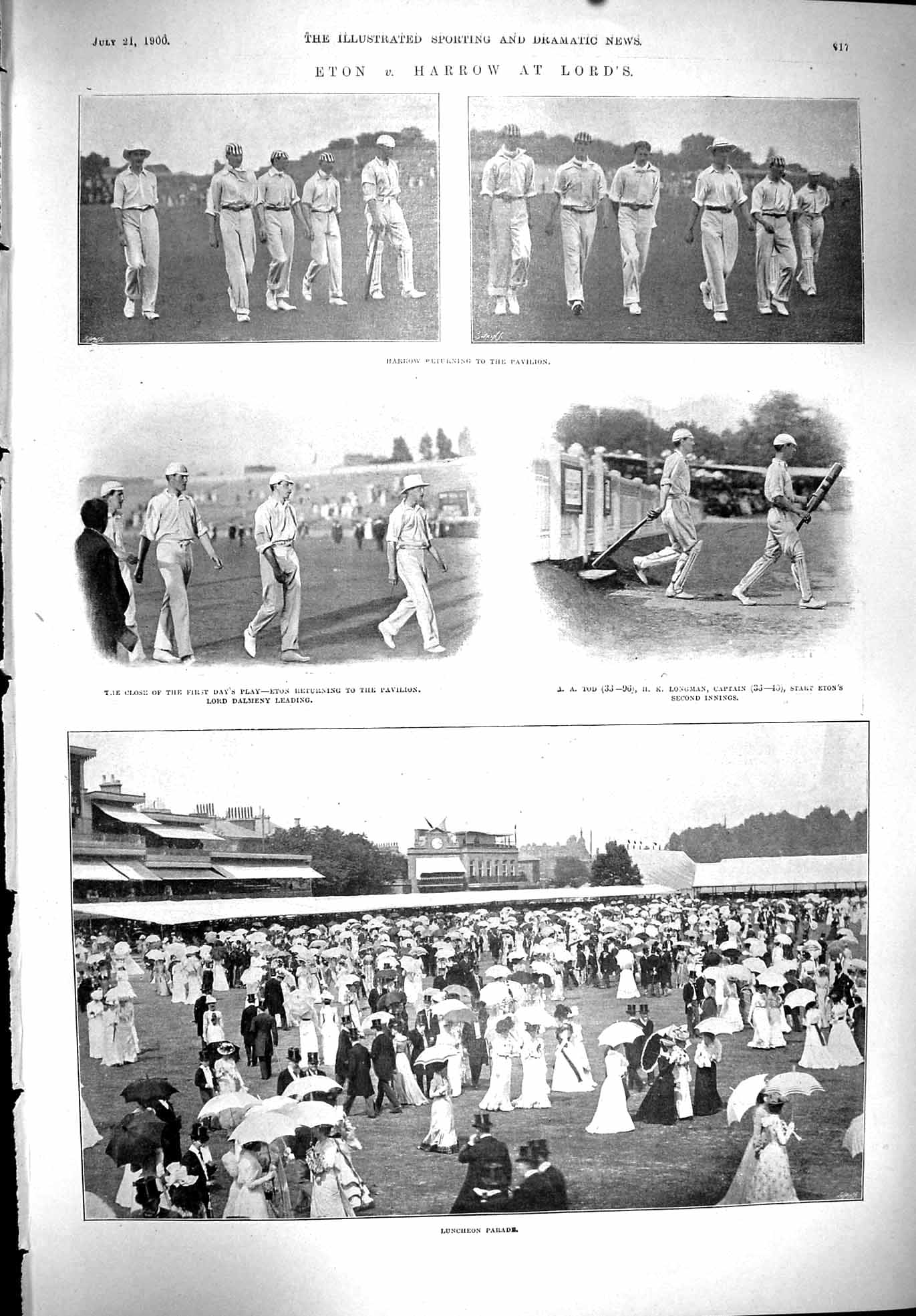 Old 1900 Sport Eton Harrow Lords Cricket Dalmeny Longman Crake Buxton Victorian