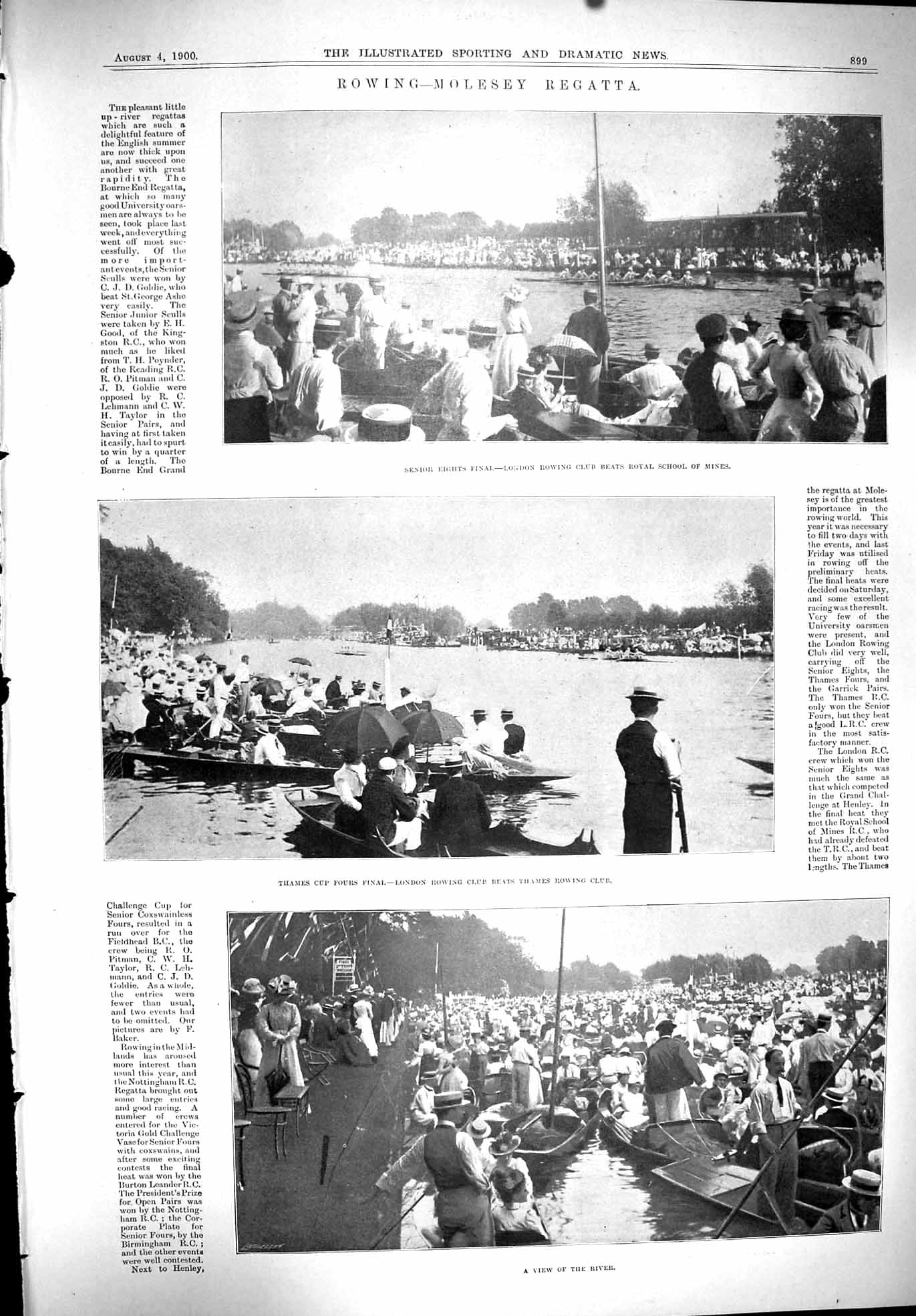 Old 1900 Sport Rowing Molesey Regatta Thames Cup King Humbert Margher Victorian