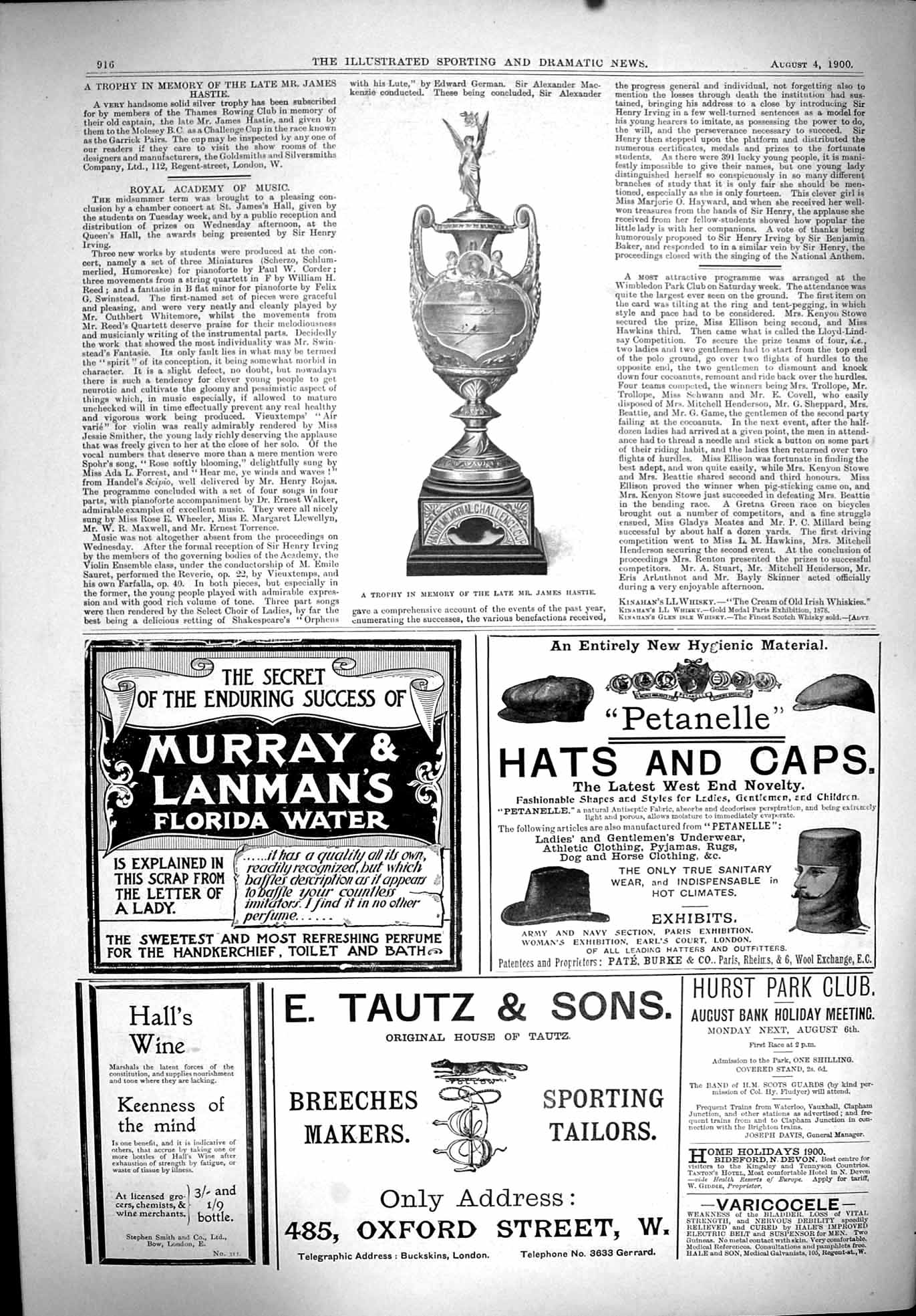 Old 1900 Sport Thames Rowing Club Trophy James Hastie Petanelle Tautz Victorian