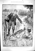 Original Old Antique Print 1900 King Man Lady Coutryside Bicycle Accident 20th