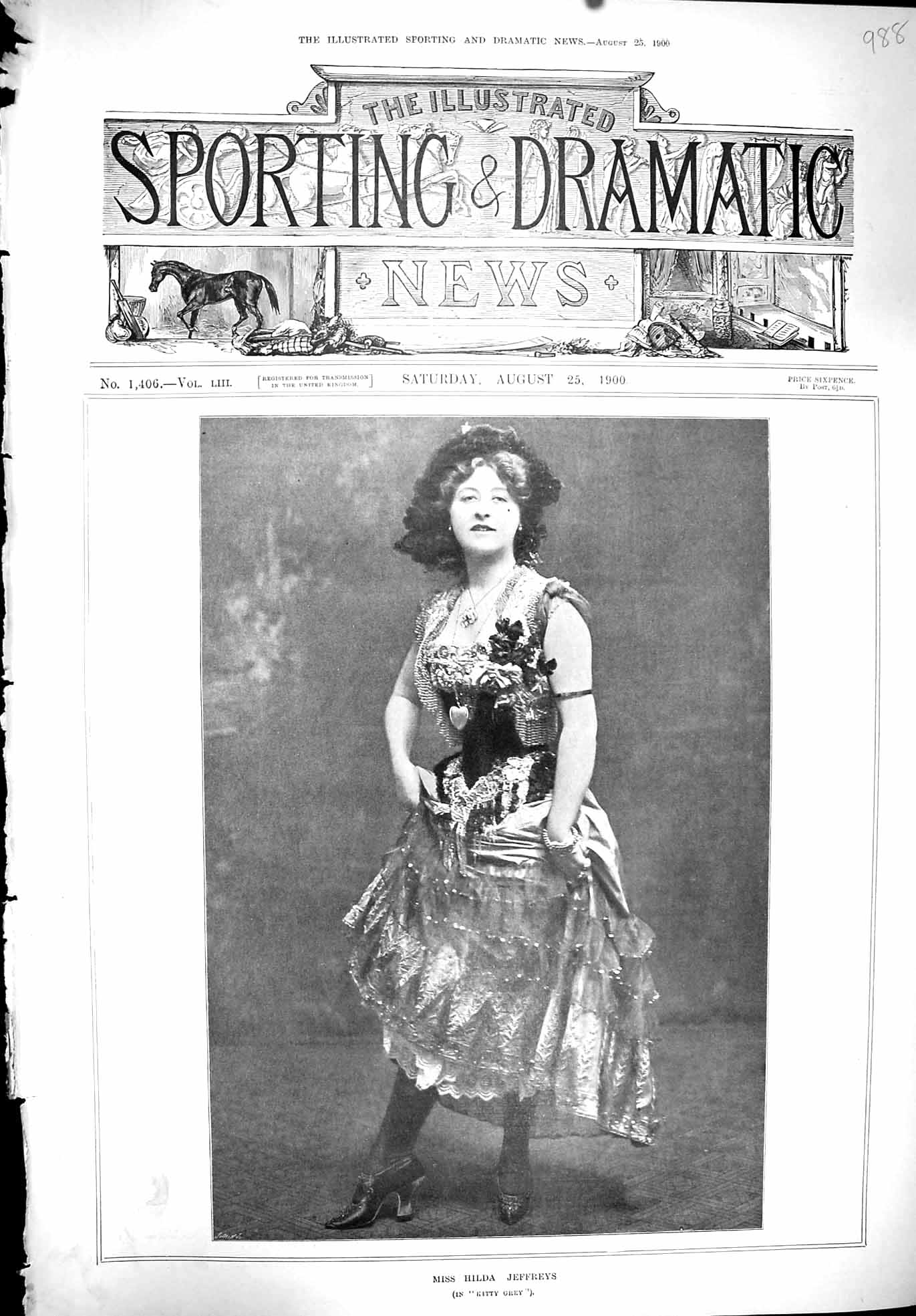 Old Antique Print 1900 Miss Hilday Jeffreys Kitty Grey Theatre Photograph 20th