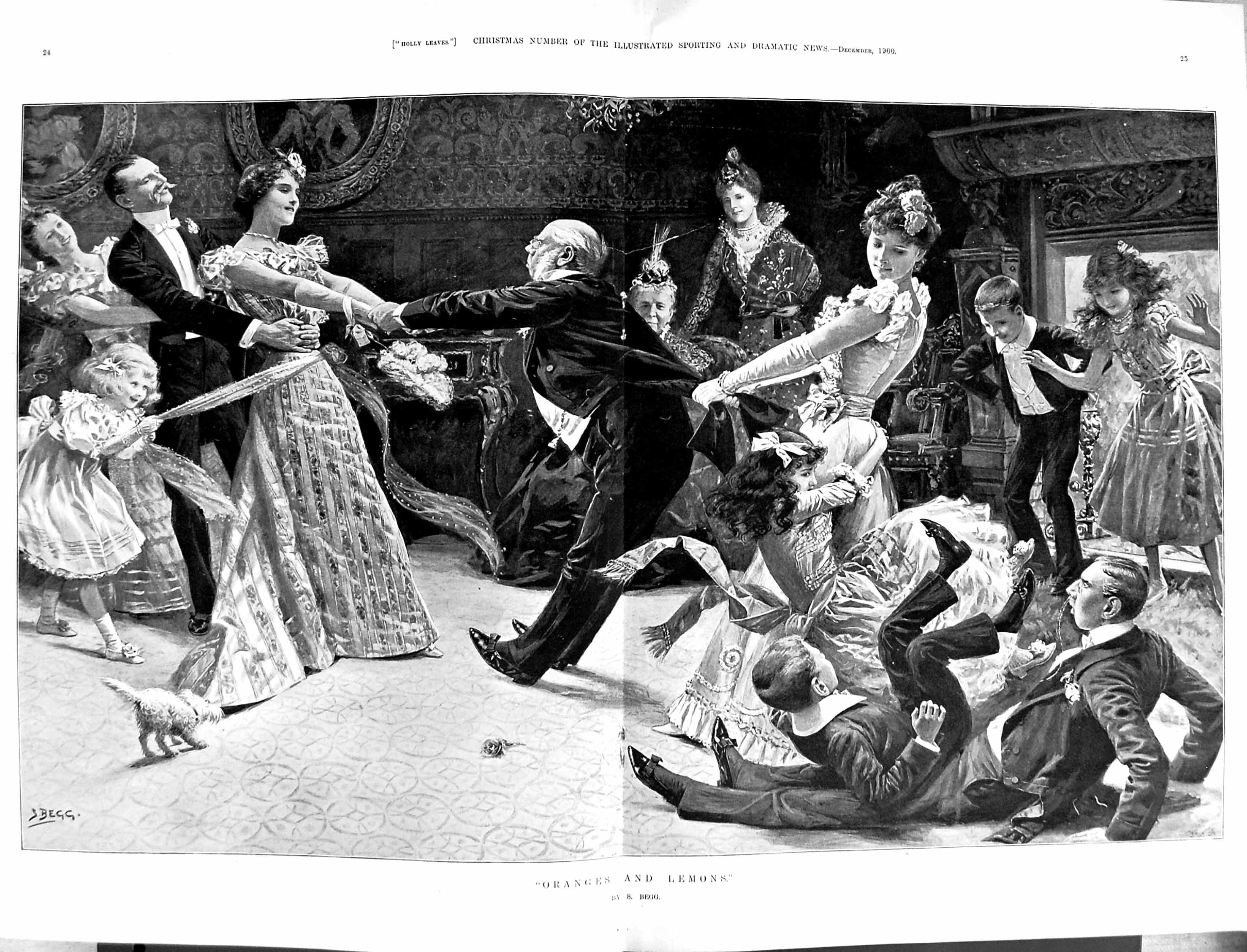 Original Old Antique Print 1900 Oranges And Lemons Family Playing Game Begg 0