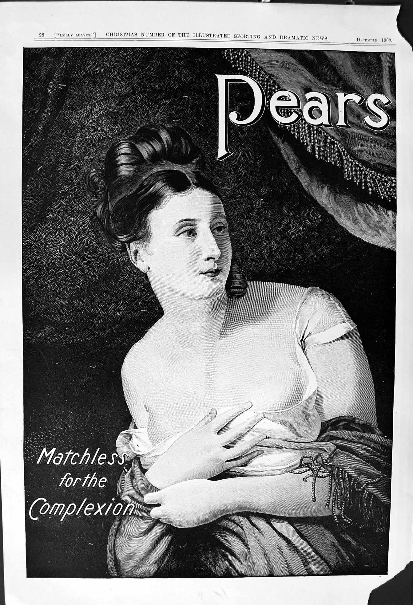 Old 1900 Advertisement Pears Soap Matchless Complexion Beautiful Lady Victorian