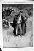 Old 1900 Snow Scene Carriage Coach Men Lamp Captious Critic Theatre C Victorian